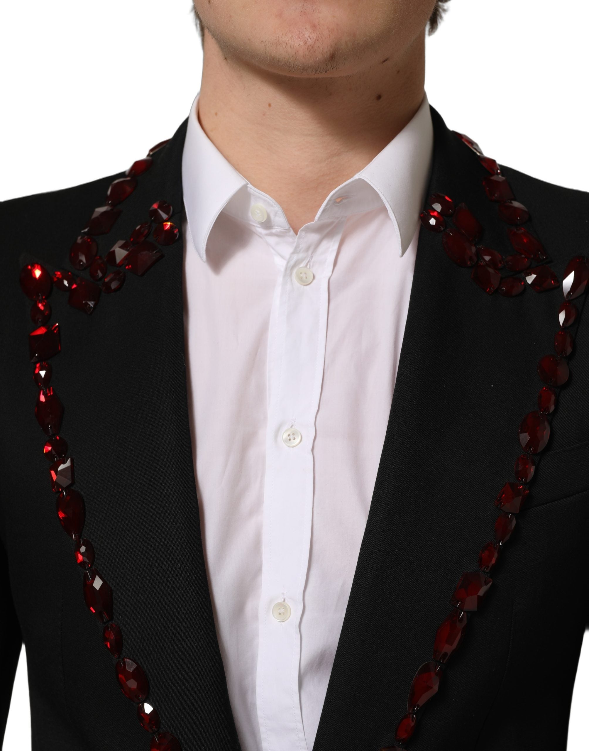 Dolce & Gabbana Black Wool Crystal Embellished 2 Piece Suit