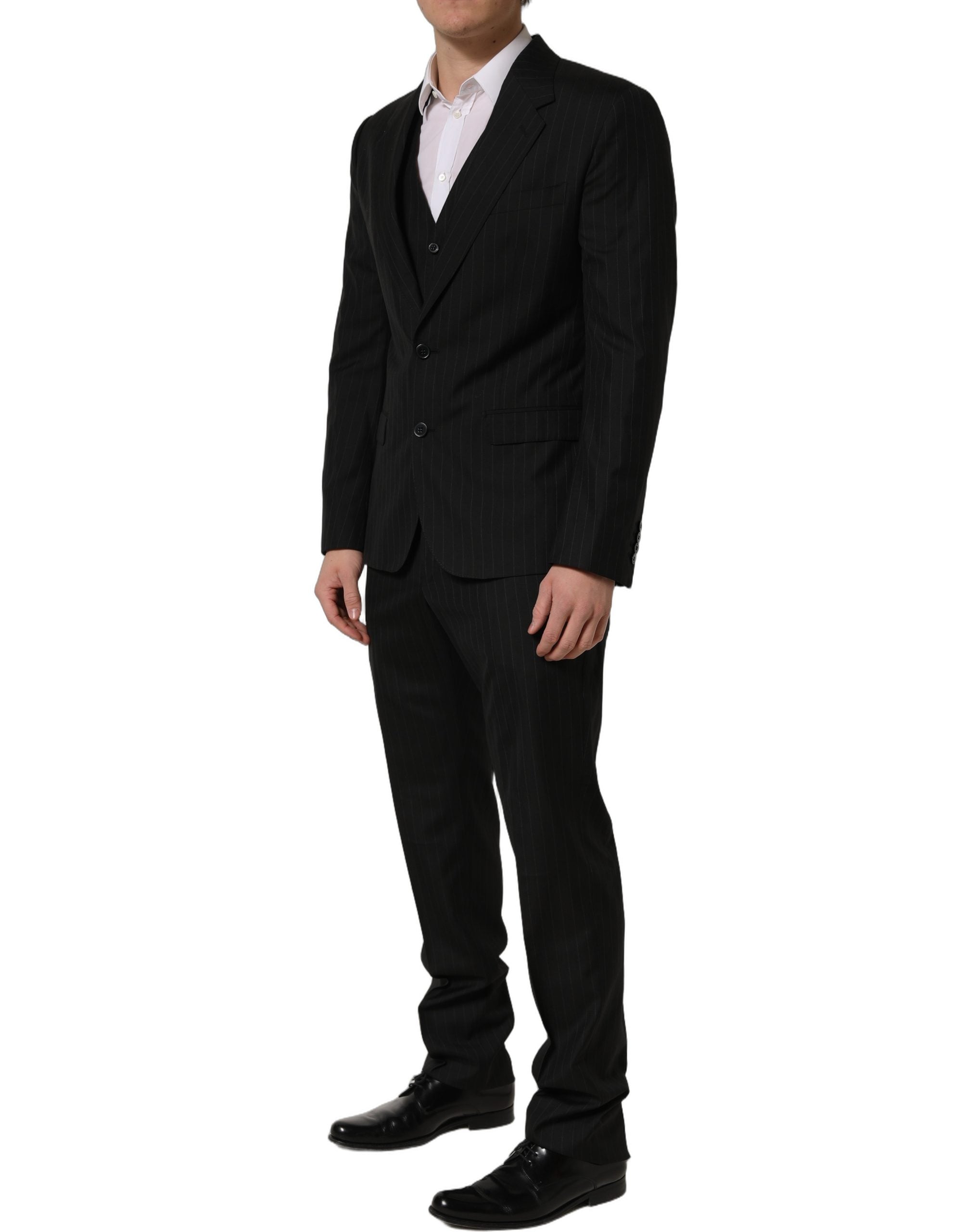Dolce & Gabbana Black Stripes Slim Fit Formal 3 Piece Suit