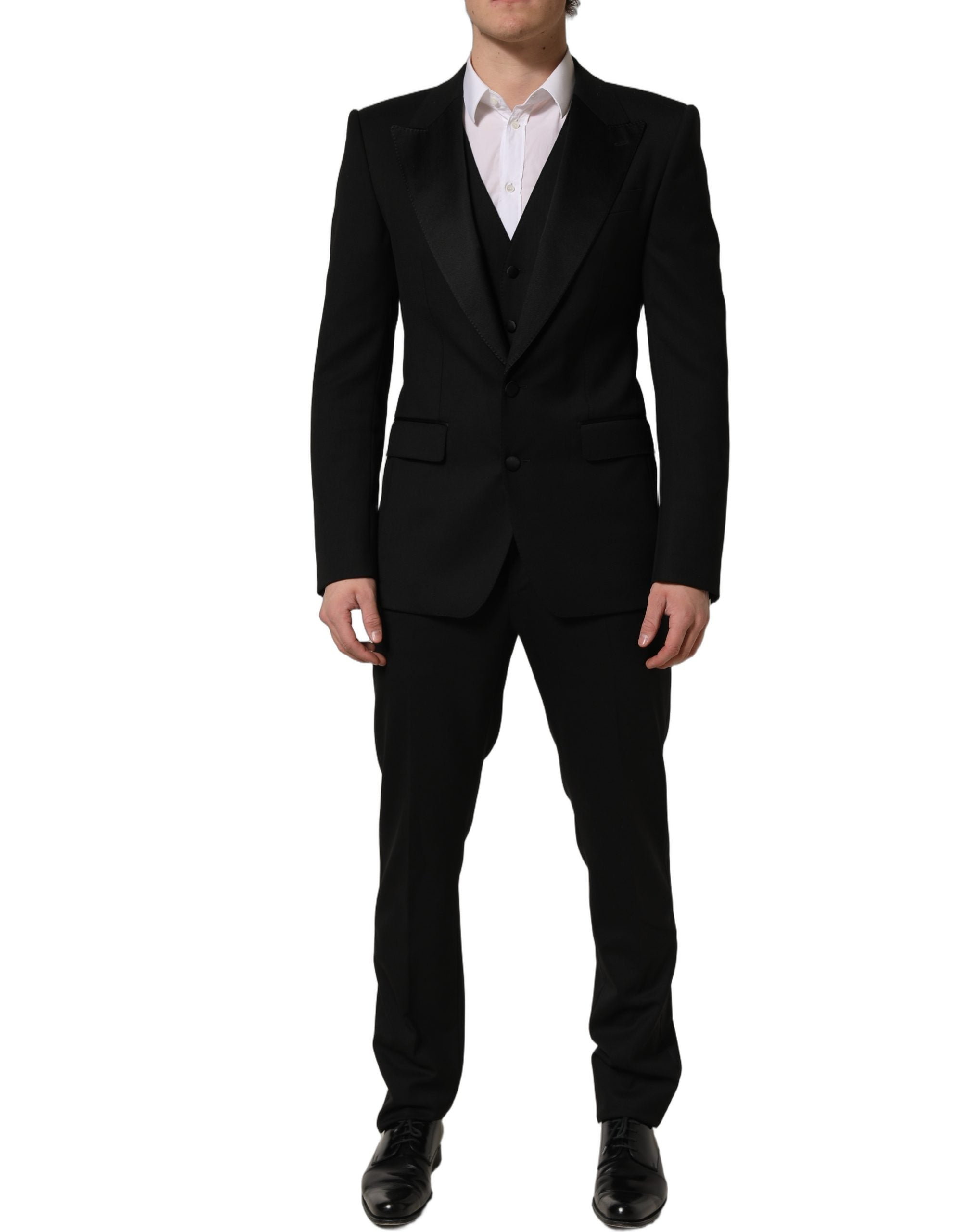 Dolce & Gabbana Black Wool Slim Fit Formal 3 Piece Men Suit
