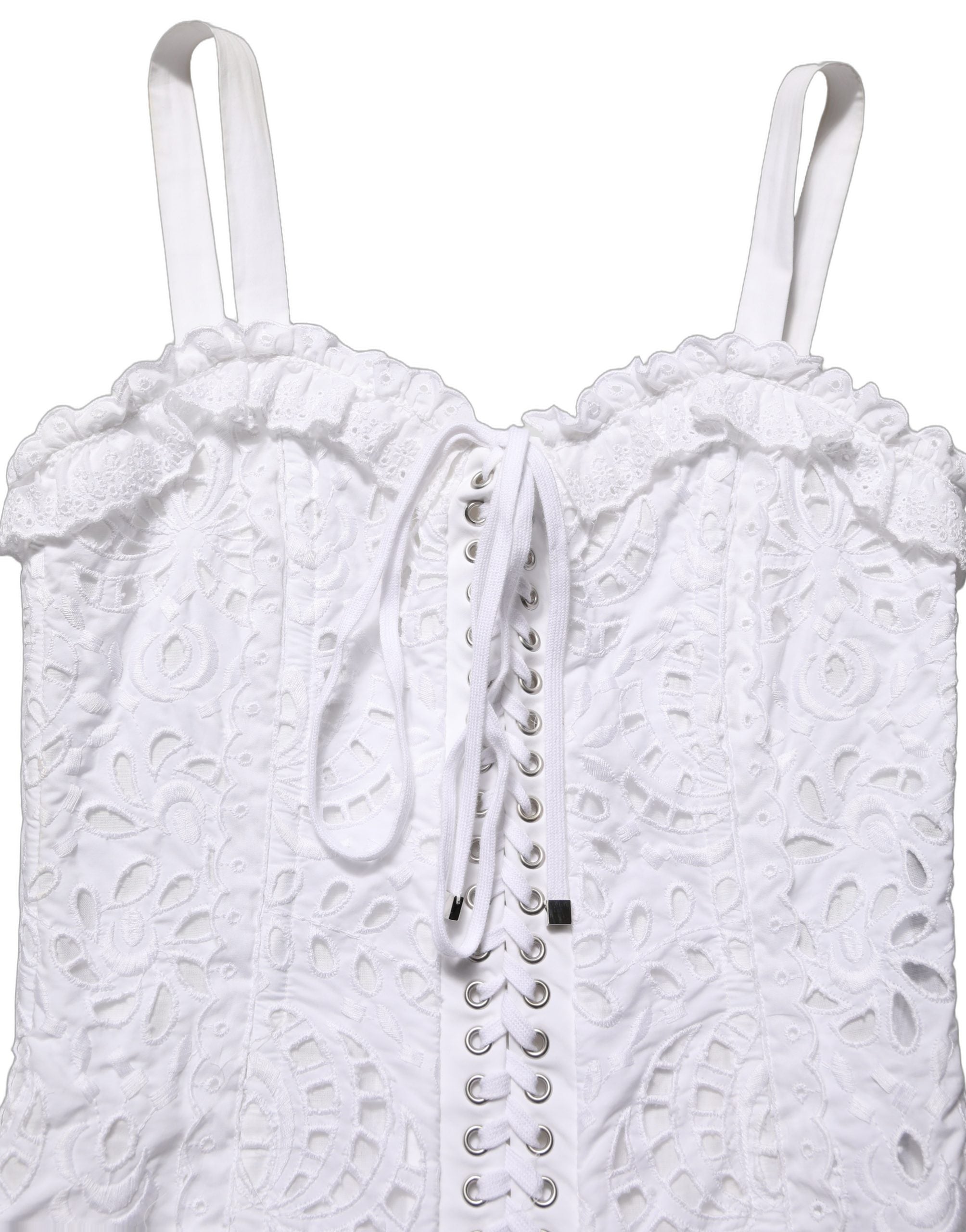 Dolce & Gabbana White Broderie Anglaise Cotton Mini Dress