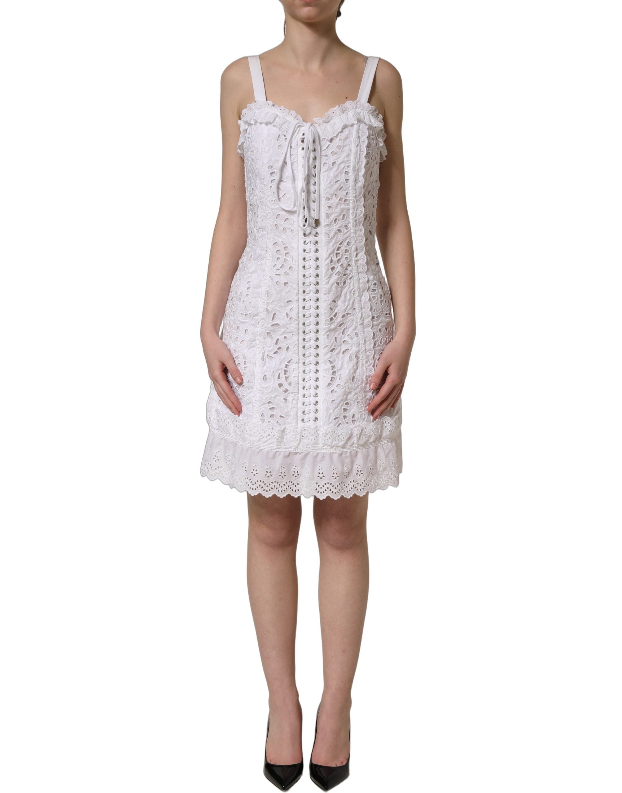 Dolce & Gabbana White Broderie Anglaise Cotton Mini Dress