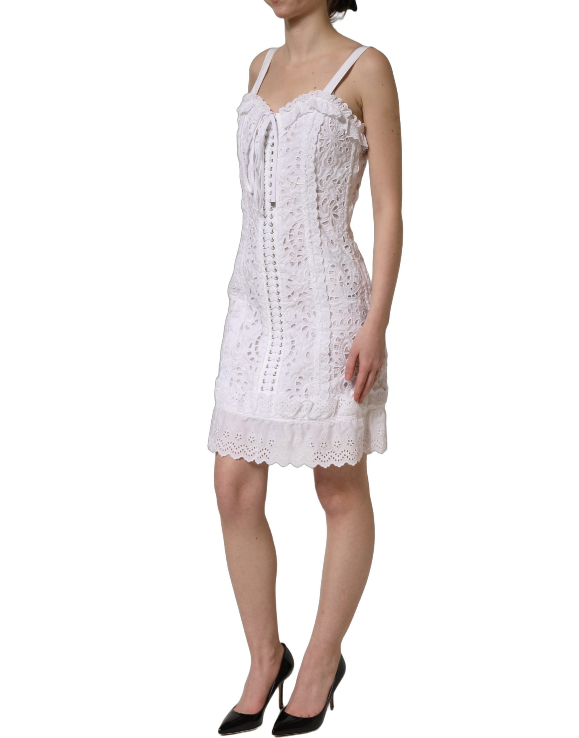 Dolce & Gabbana White Broderie Anglaise Cotton Mini Dress
