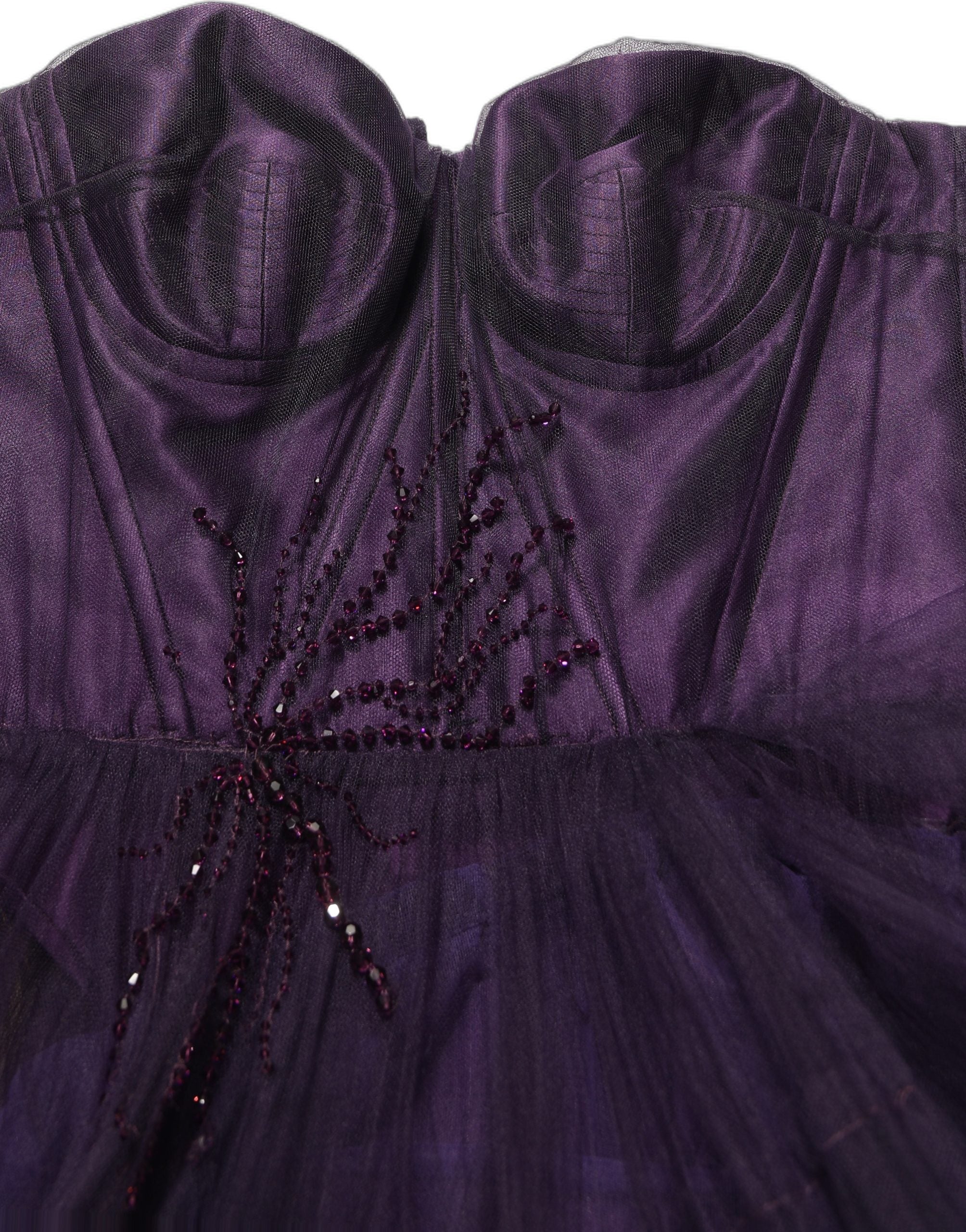 Dolce & Gabbana Purple Tiered Tulle Silk Long Gown Dress