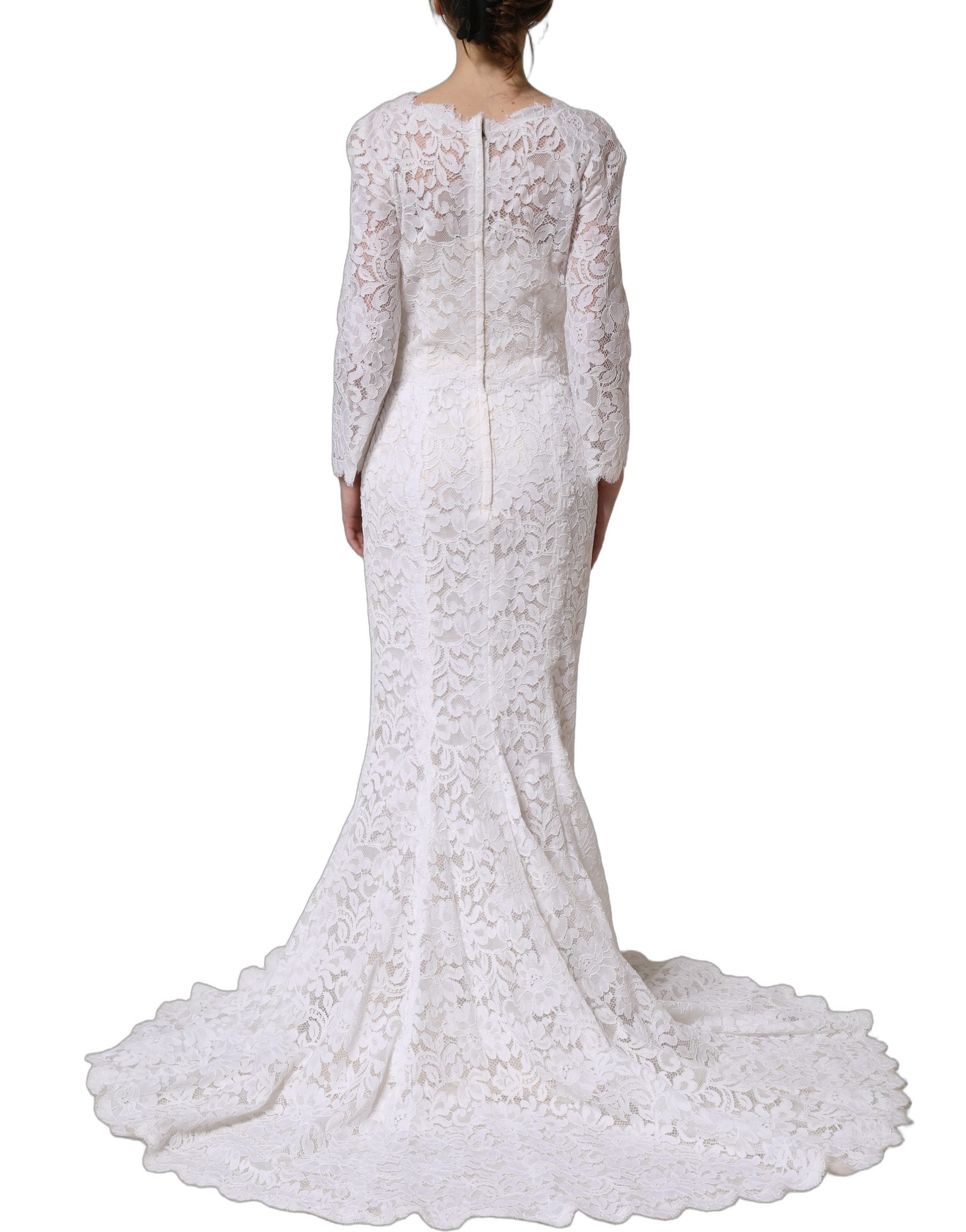 Dolce & Gabbana White Floral Lace Mermaid Long Gown Dress