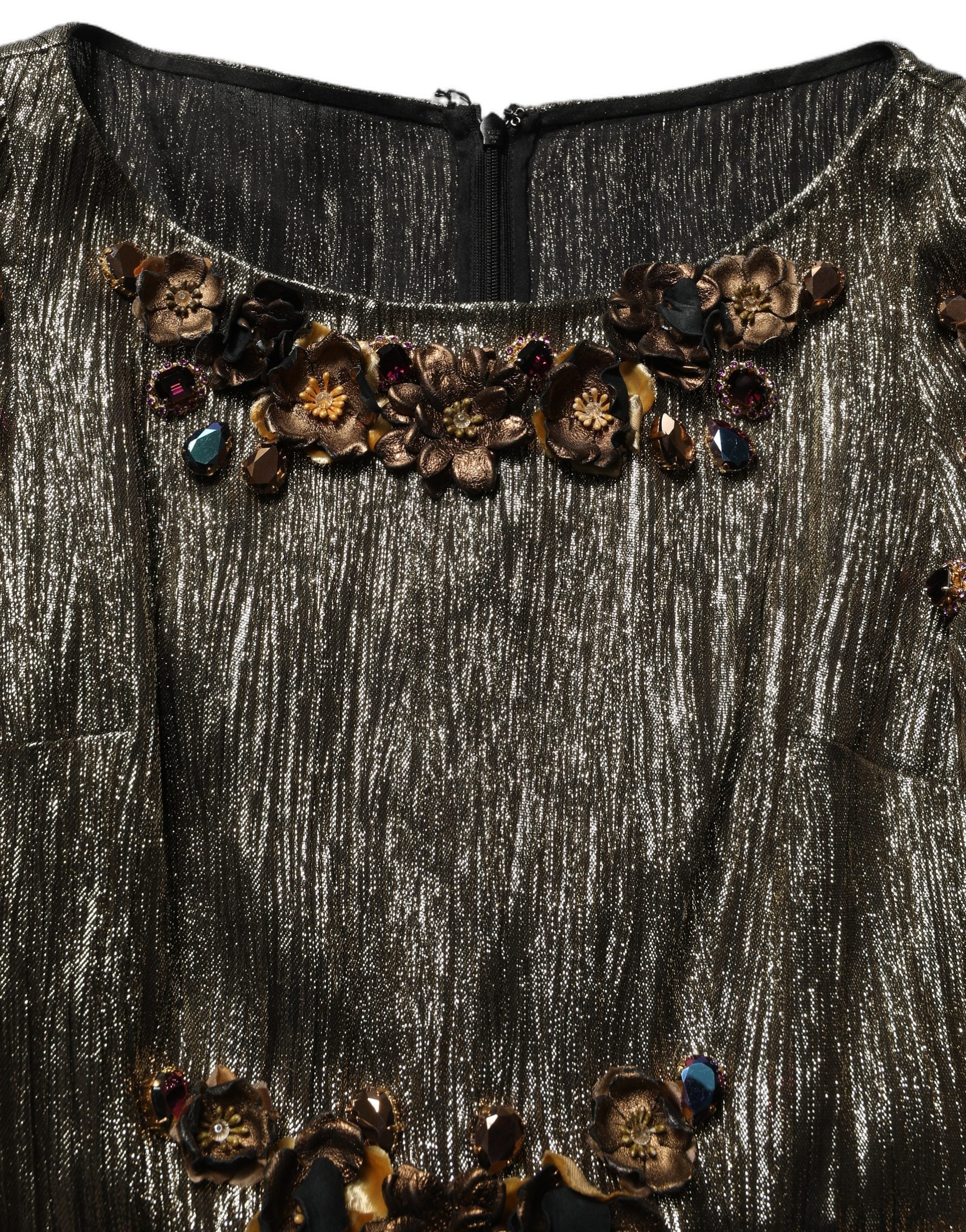 Dolce & Gabbana Metallic Gold Embellished Tiered Midi Dress