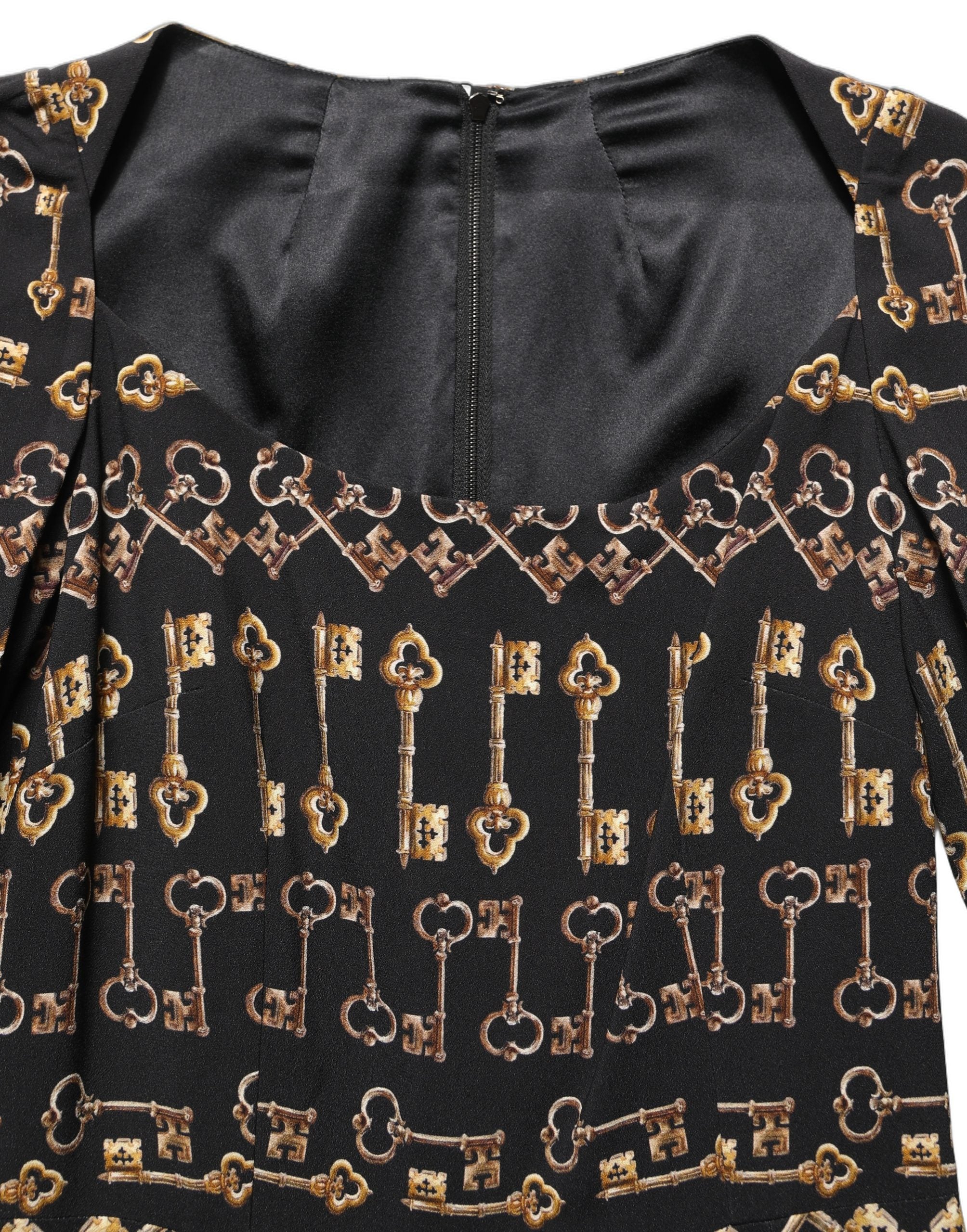 Dolce & Gabbana Black Key Print Long Sleeves Sheath Midi Dress