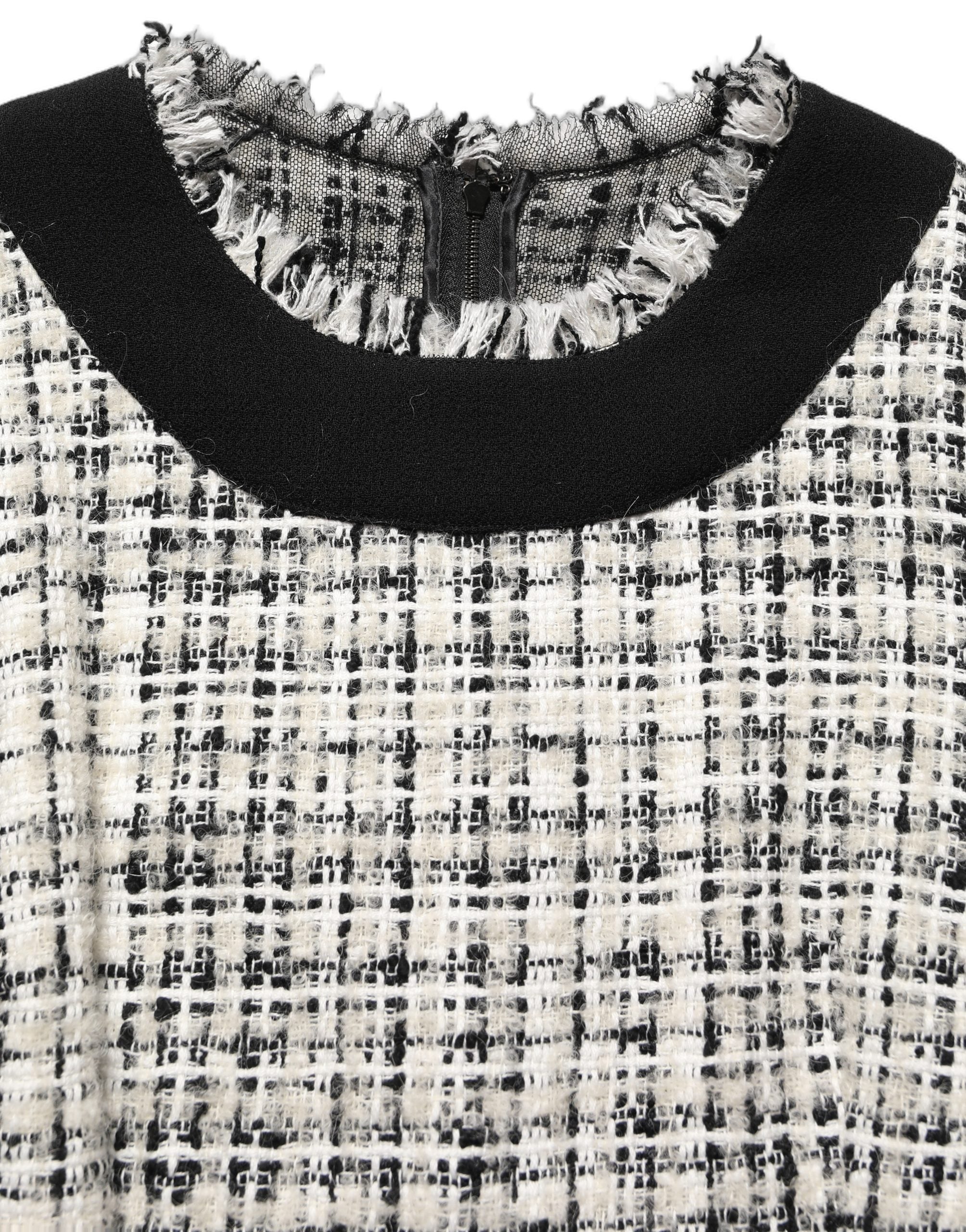 Dolce & Gabbana Multicolor Bouclé Tweed Frayed Trim Midi Dress