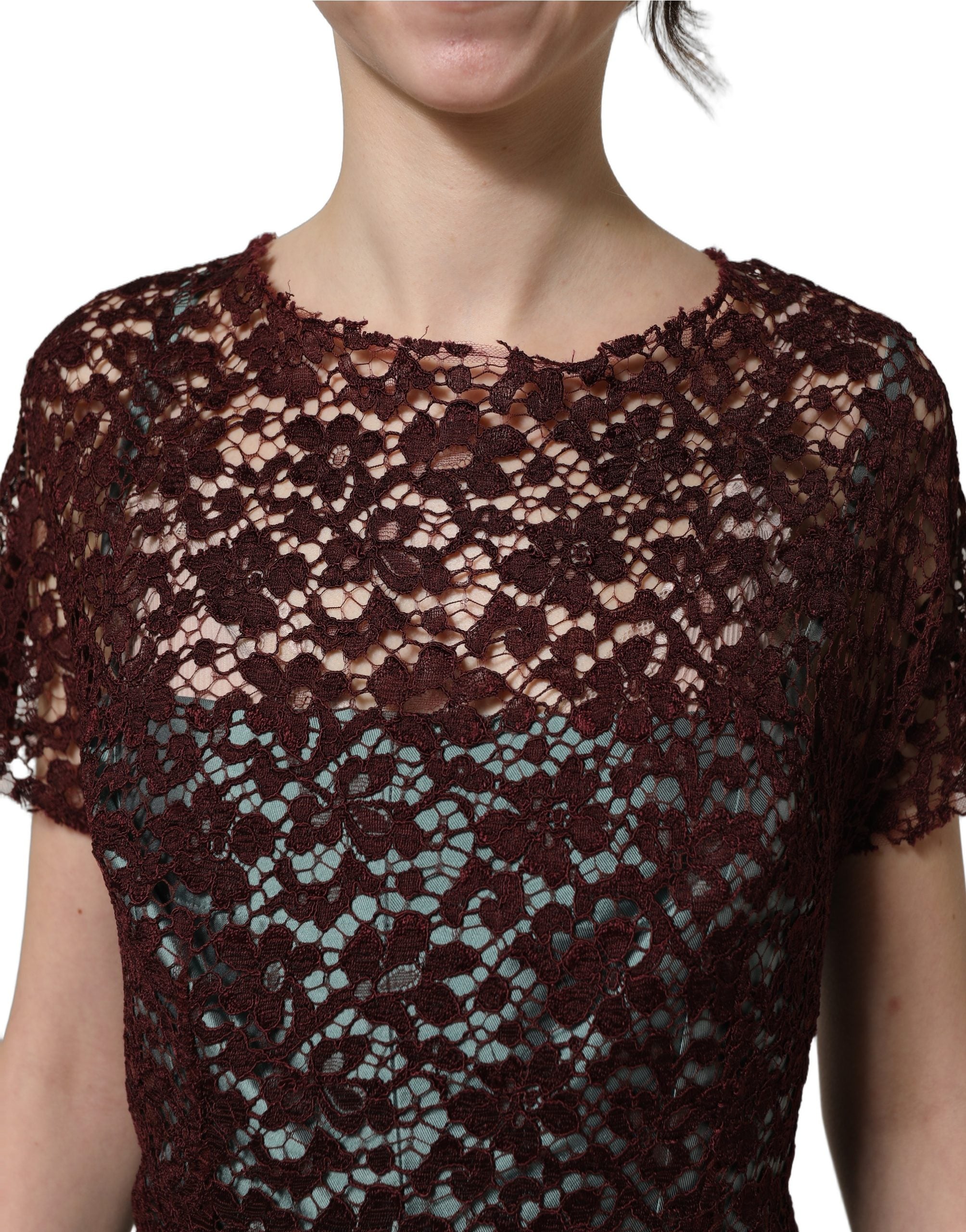 Dolce & Gabbana Multicolor Floral Lace Taffeta Pleated Midi Dress
