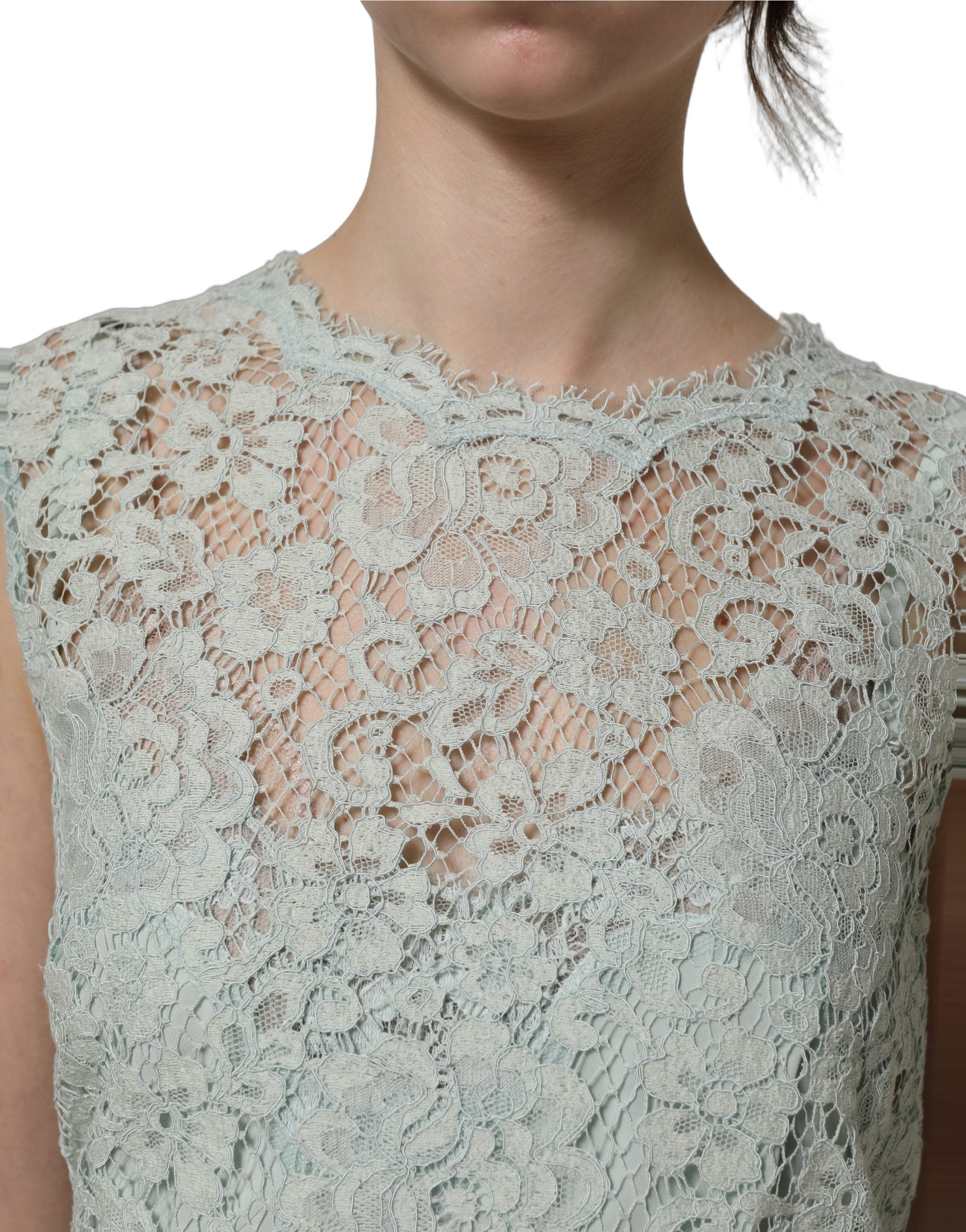 Dolce & Gabbana Mint Green Lace Sleeveless Knee Length Dress