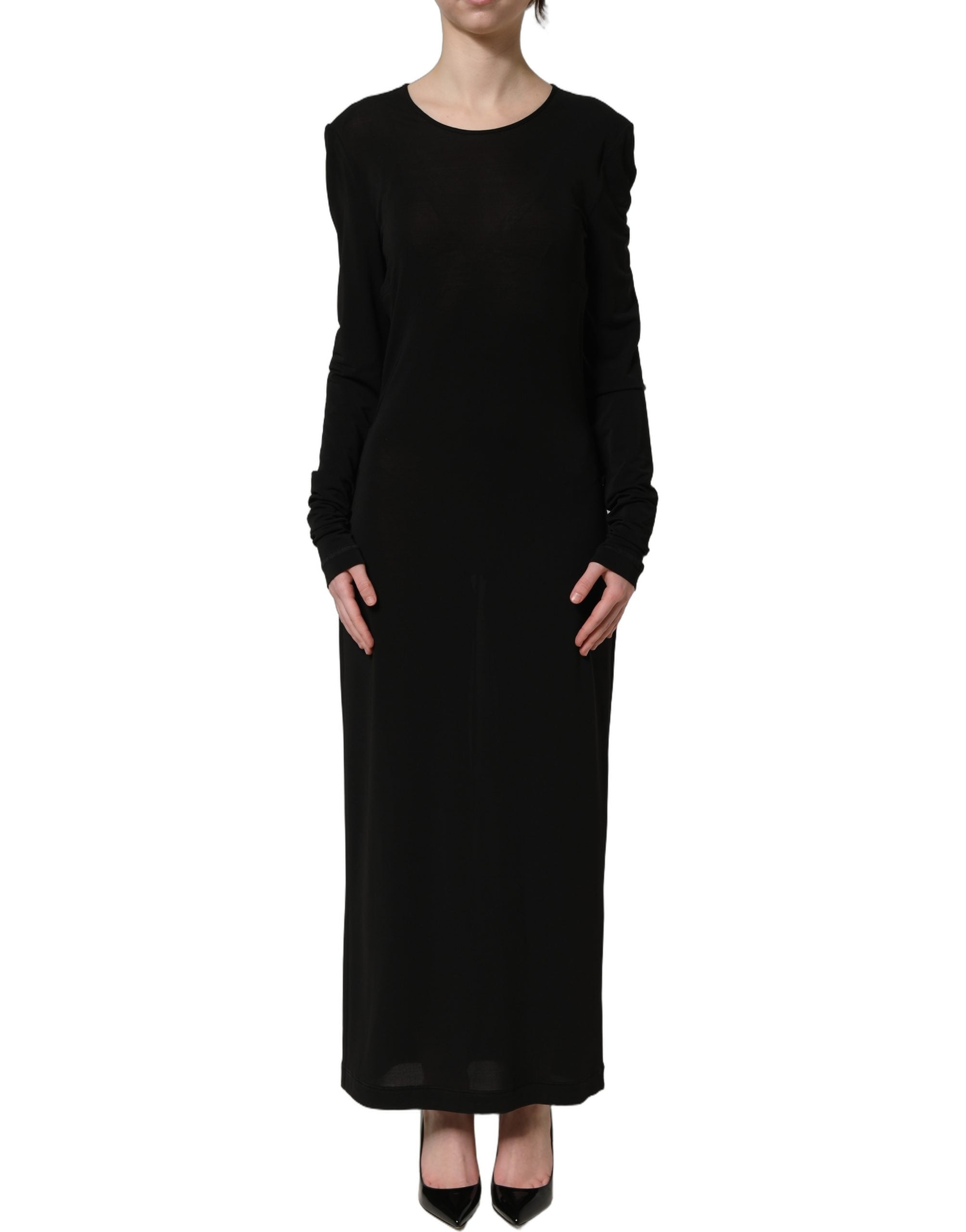 Dolce & Gabbana Black Cotton Long Sleeves Sheath Maxi Dress
