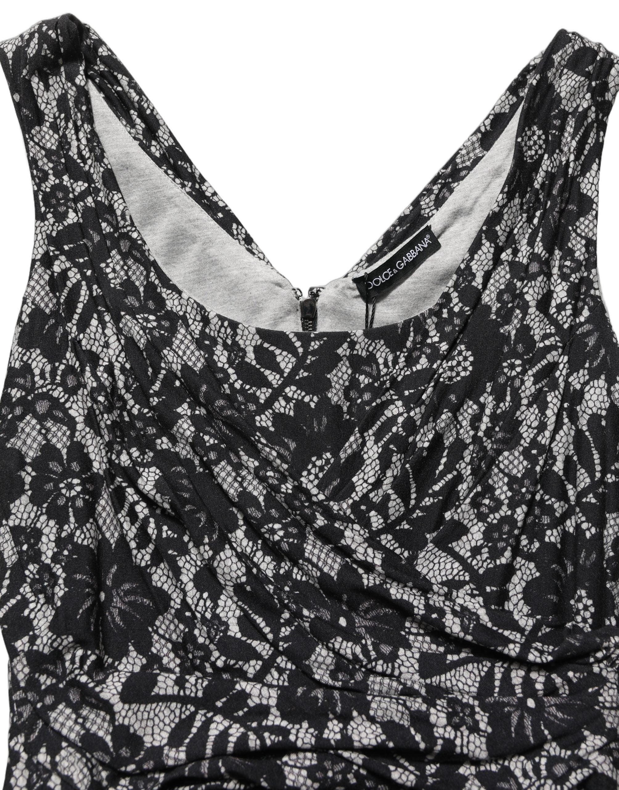 Dolce & Gabbana Black White Floral Lace Sleeveless Midi Dress