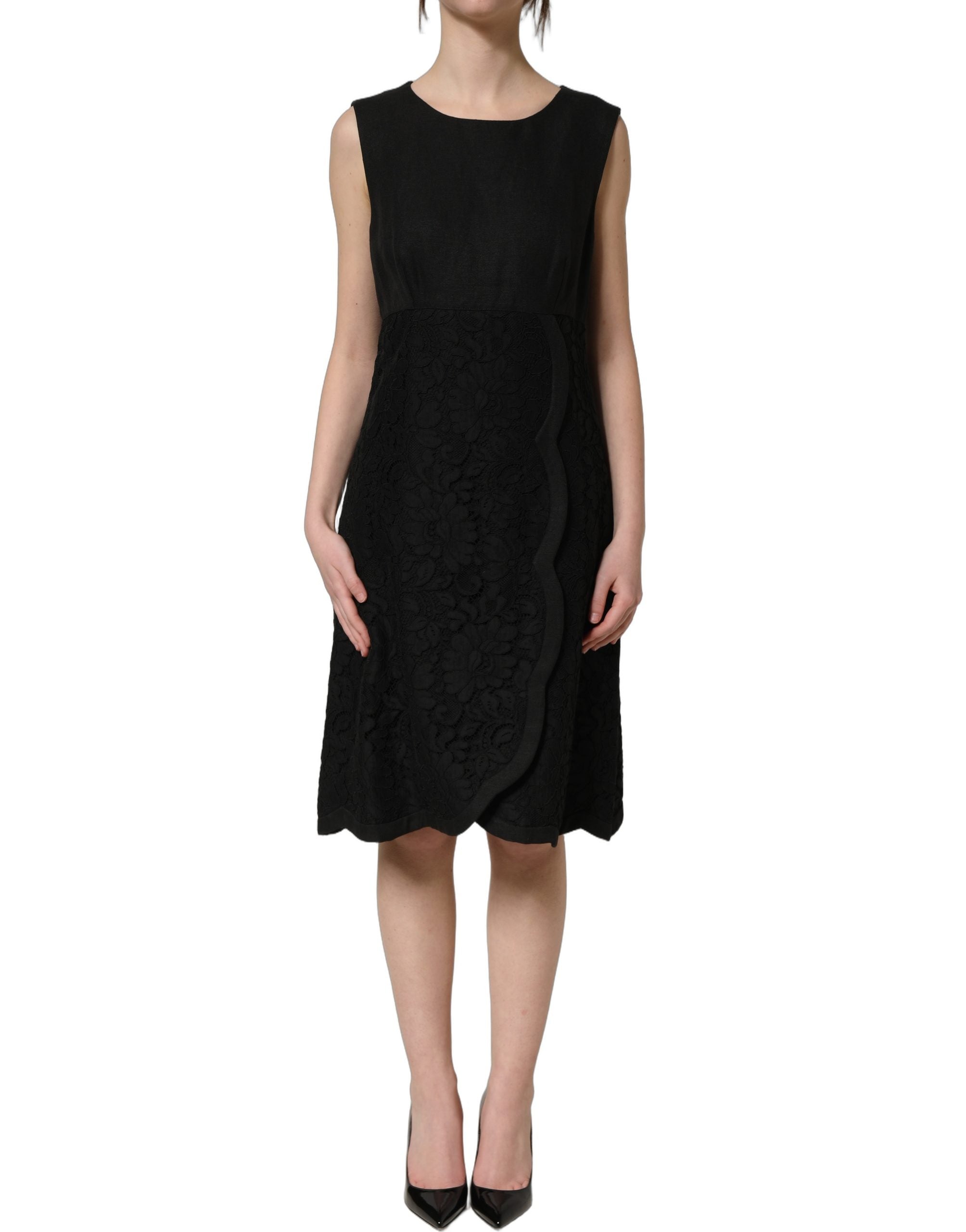 Dolce & Gabbana Black Floral Lace Sleeveless Shift Dress