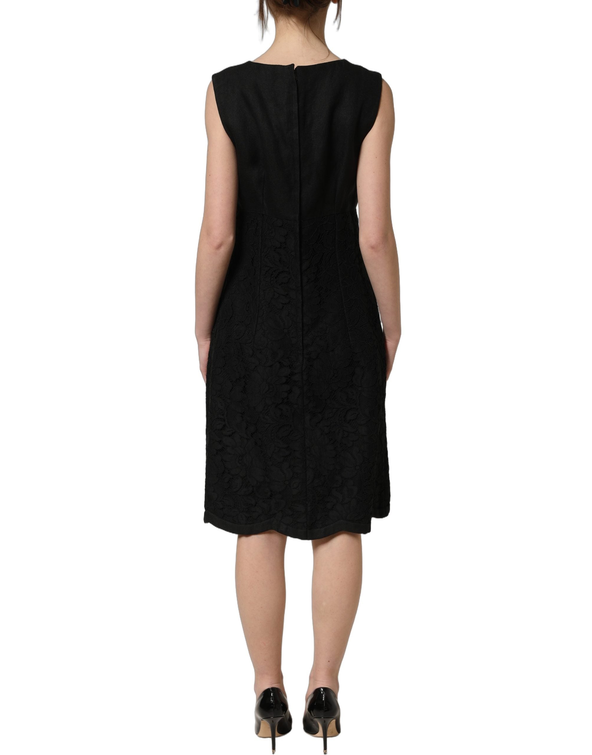 Dolce & Gabbana Black Floral Lace Sleeveless Shift Dress