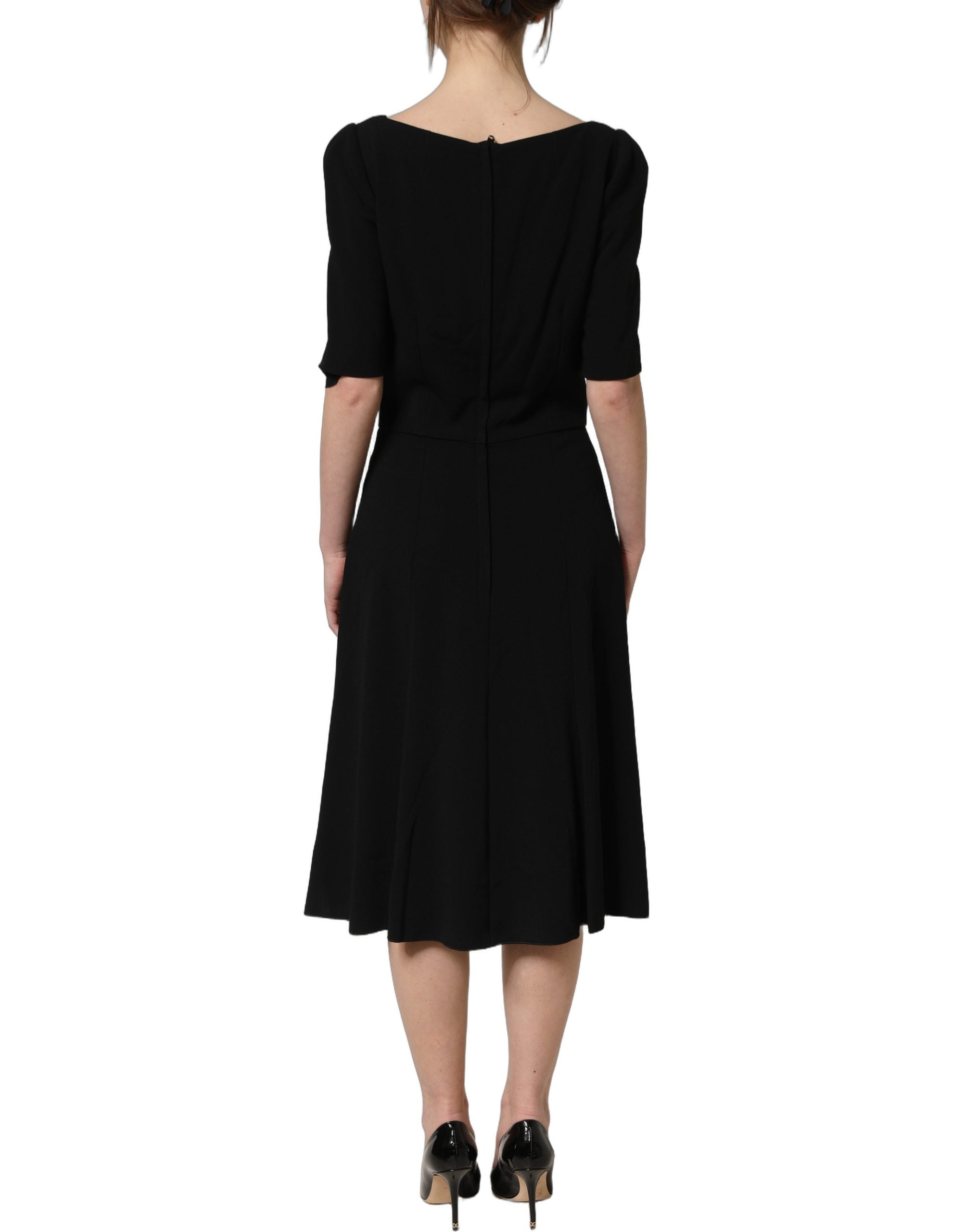Dolce & Gabbana Black Viscose Short Sleeve A-line Midi Dress
