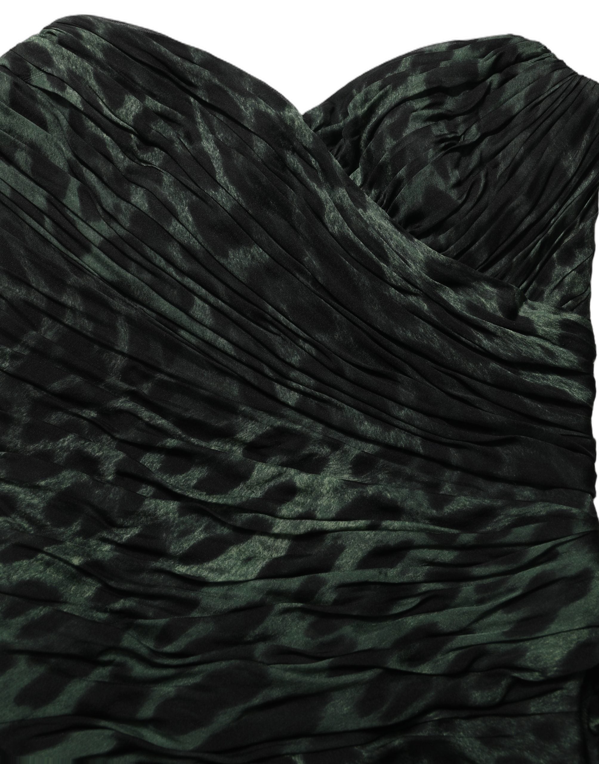 Dolce & Gabbana Green Leopard Print Bustier Draped Midi Dress