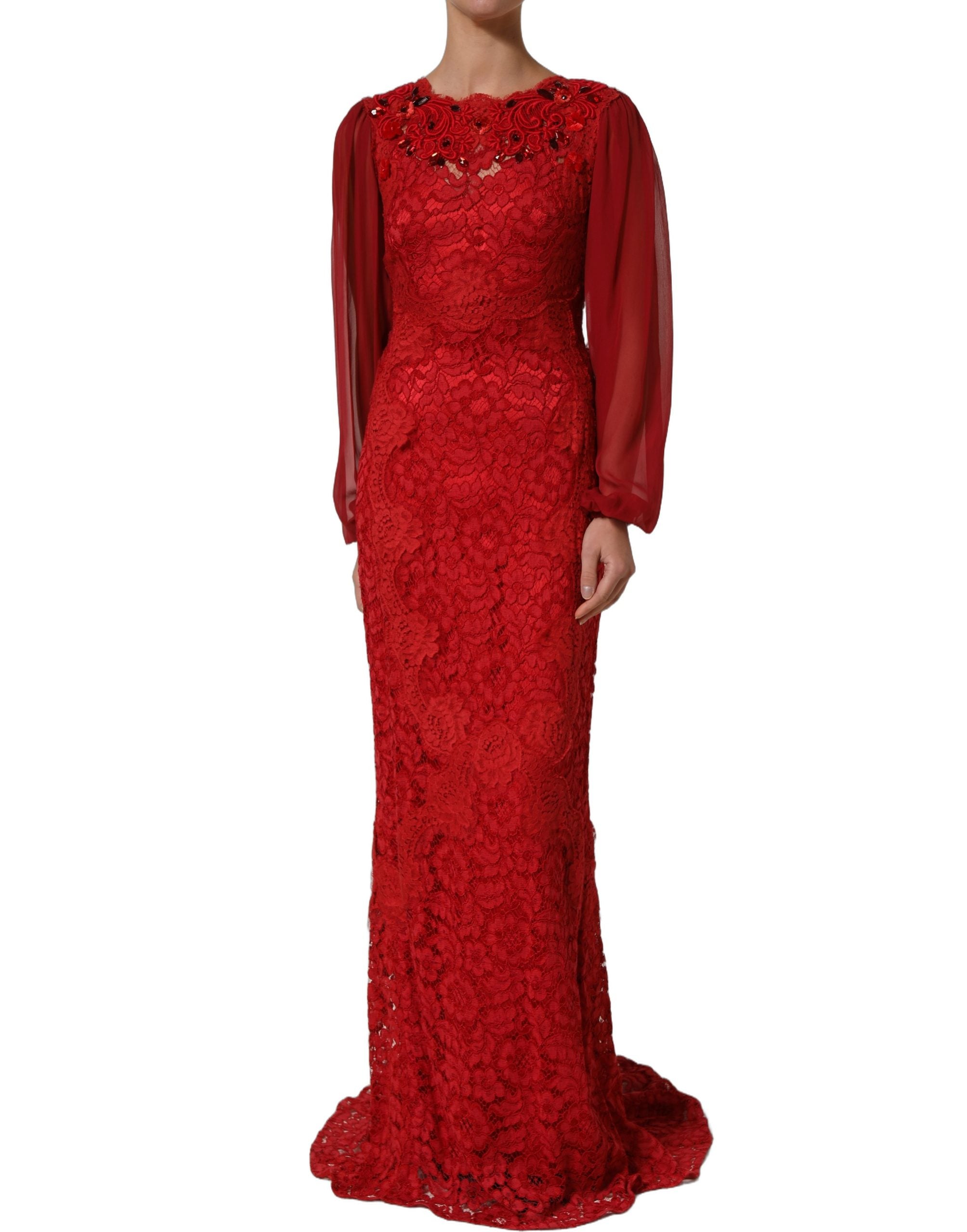 Dolce & Gabbana Red Embellished Mermaid Long Gown Dress