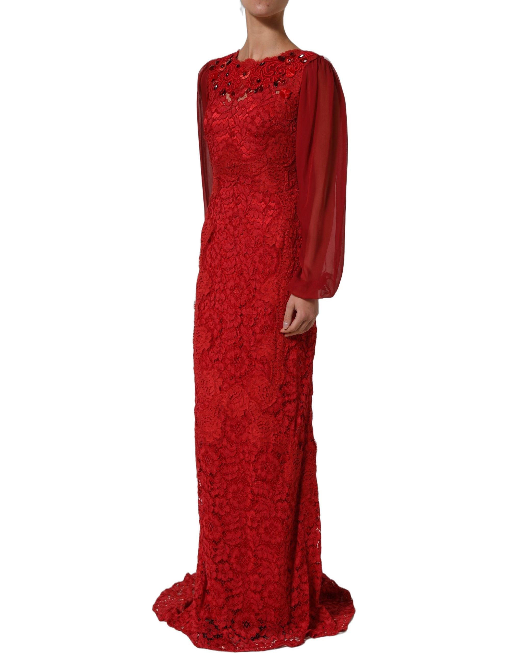 Dolce & Gabbana Red Embellished Mermaid Long Gown Dress