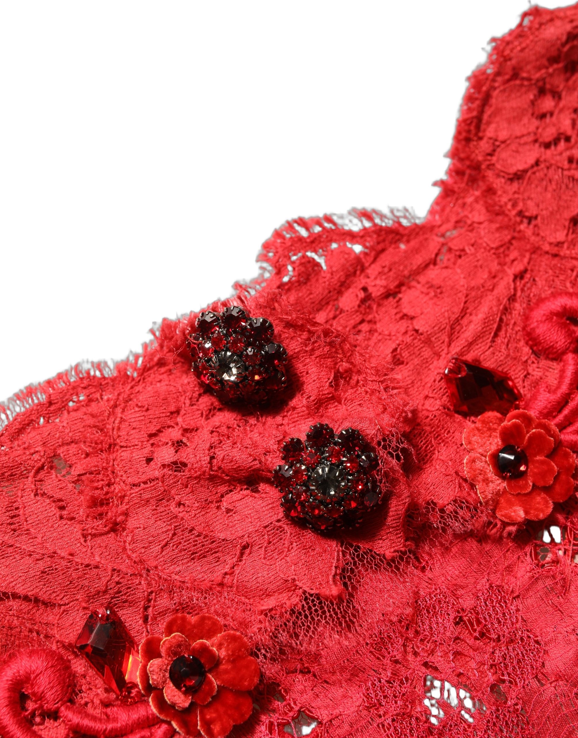 Dolce & Gabbana Red Embellished Mermaid Long Gown Dress