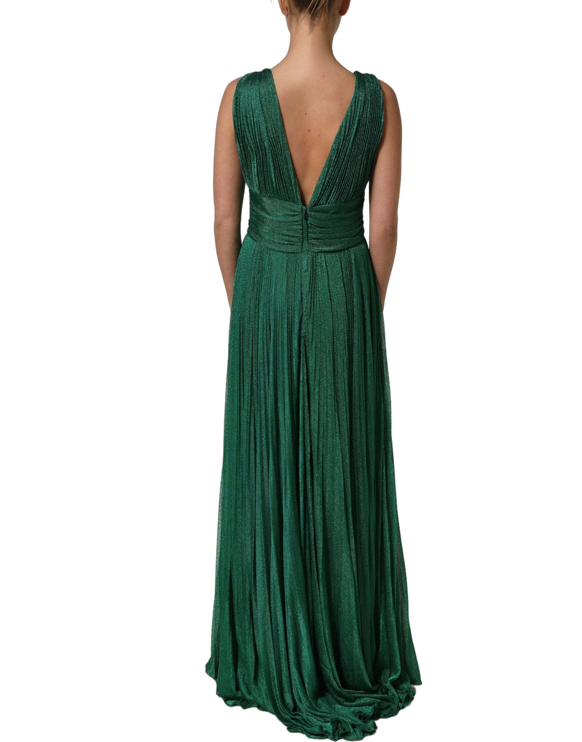 Dolce & Gabbana Emerald Green Plissé Evening Gown Dress