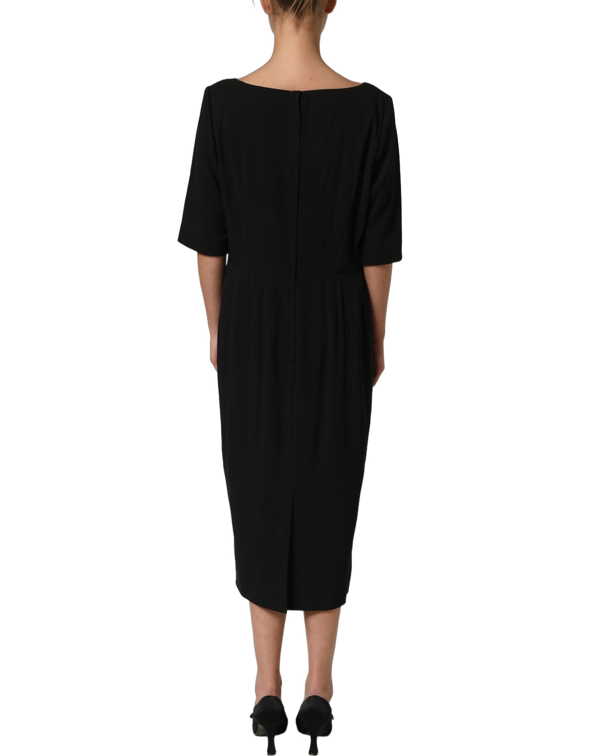 Dolce & Gabbana Black Viscose Cropped Sleeves Midi Dress