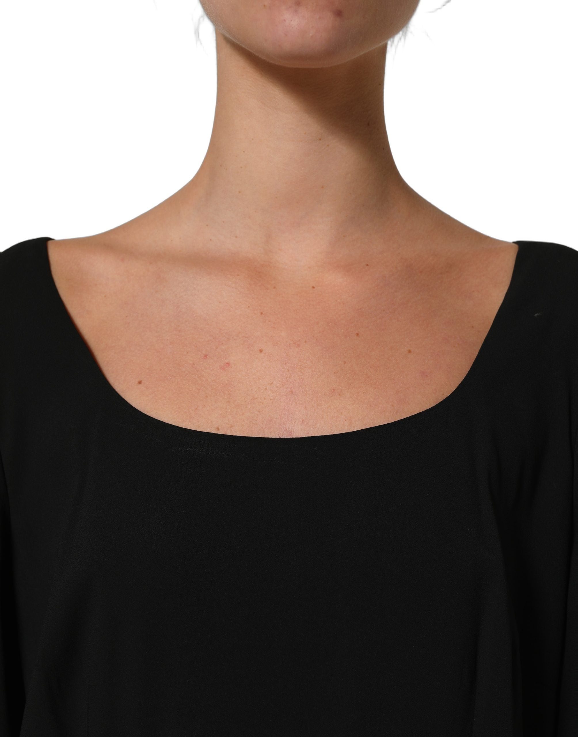 Dolce & Gabbana Black Viscose Cropped Sleeves Midi Dress