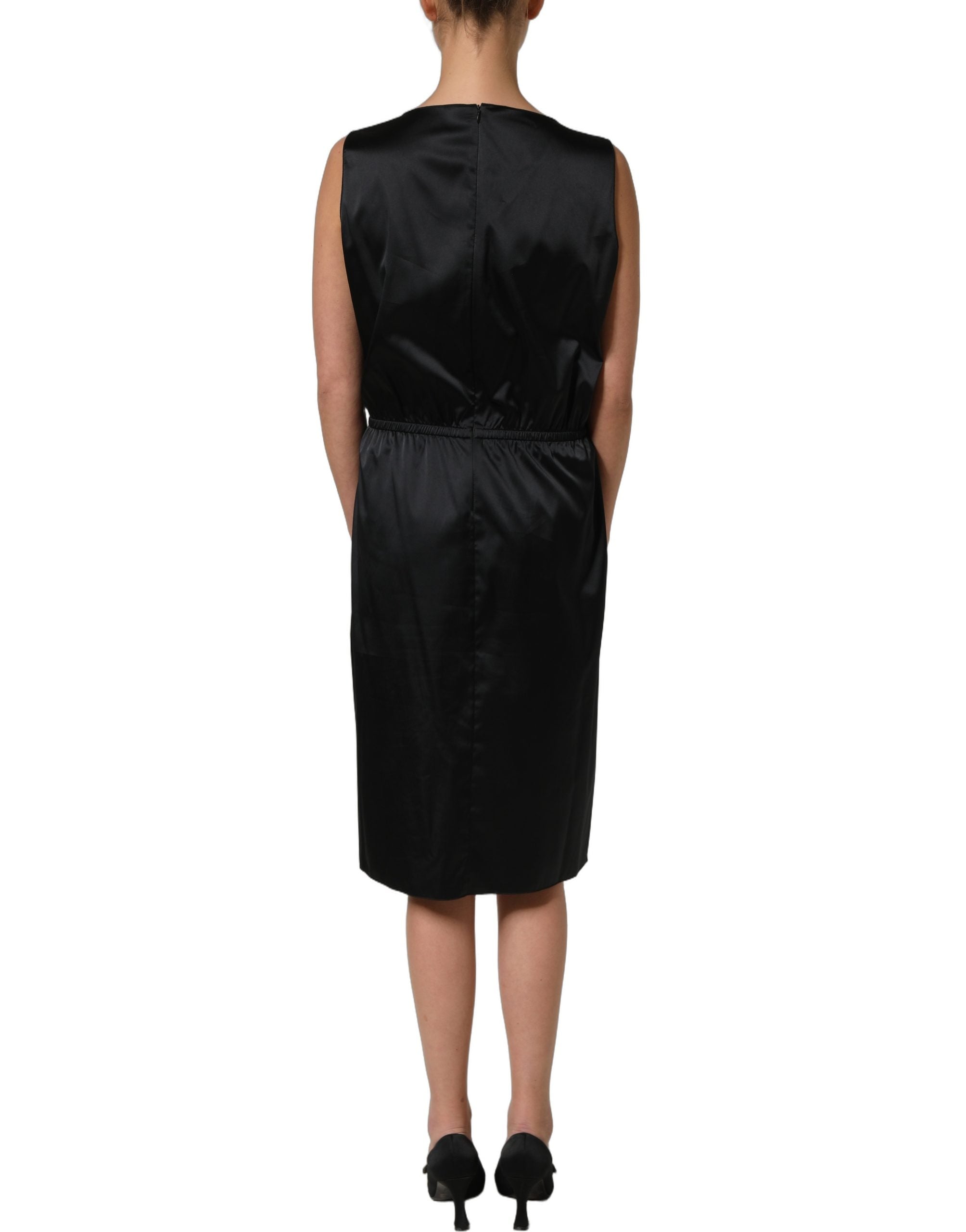 Dolce & Gabbana Black Polyester LaceTrim Sheath Midi Dress