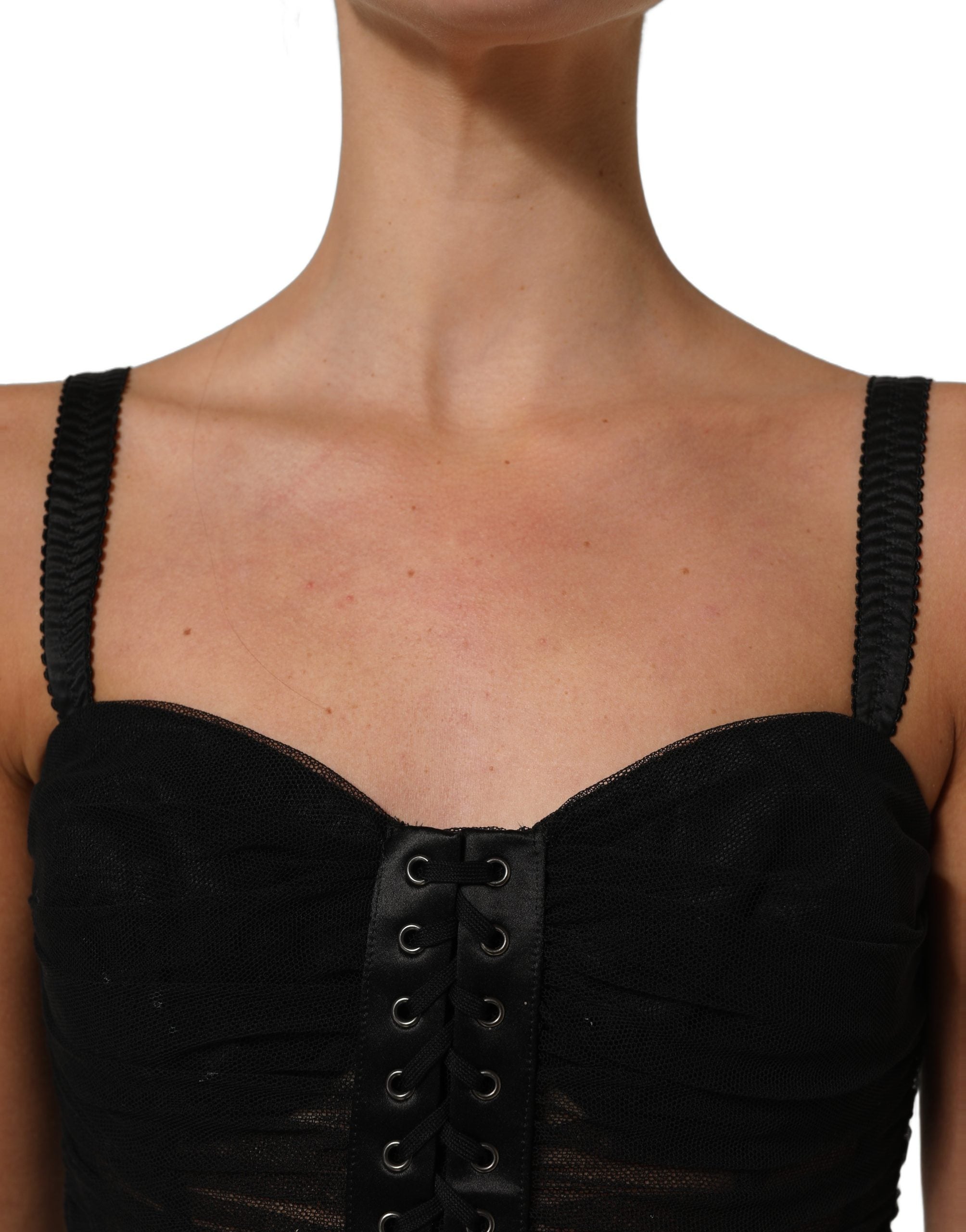 Dolce & Gabbana Sleeveless V-neck Shift Knee Length Black