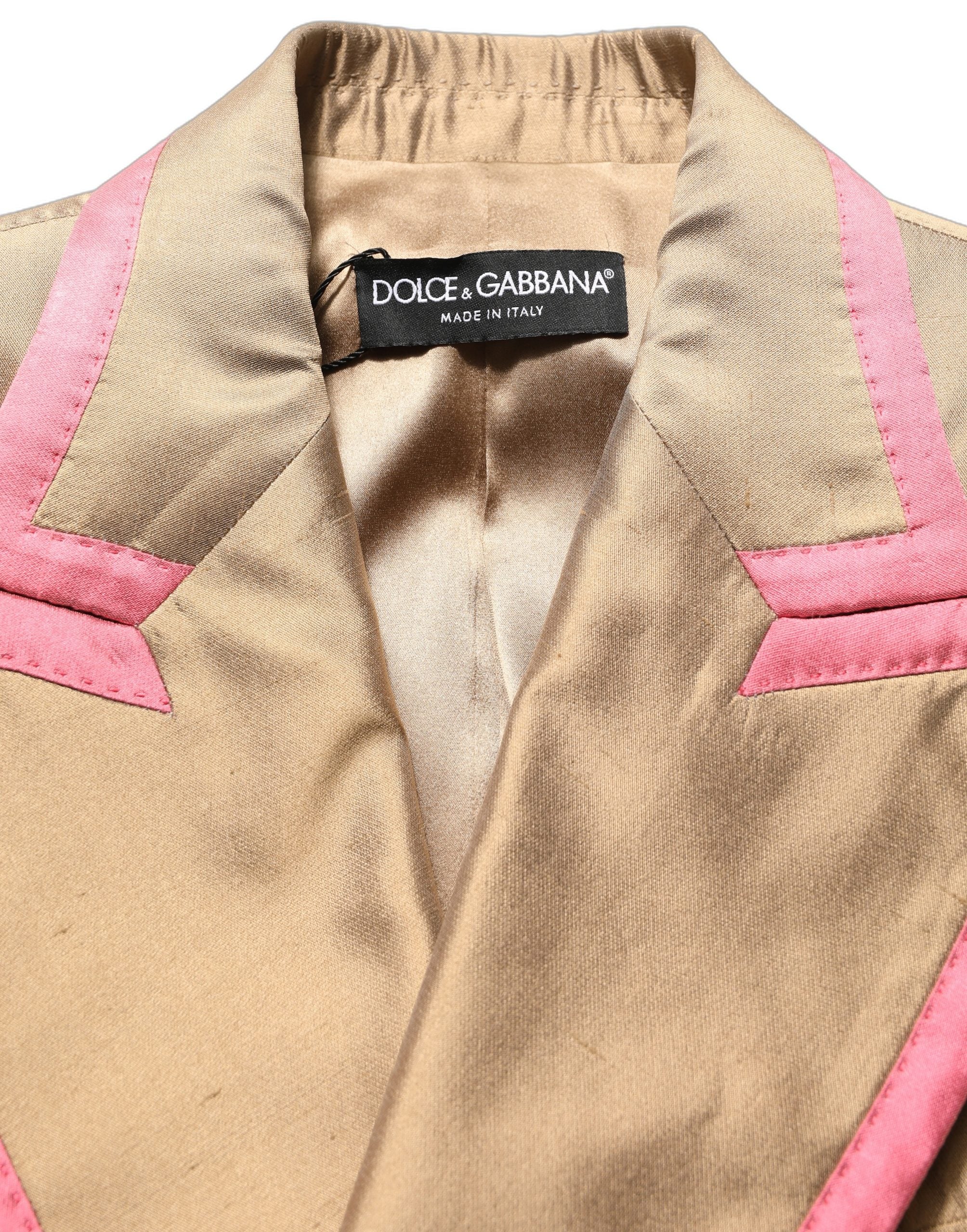 Dolce & Gabbana Gold Silk Double Breasted Coat Blazer Jacket