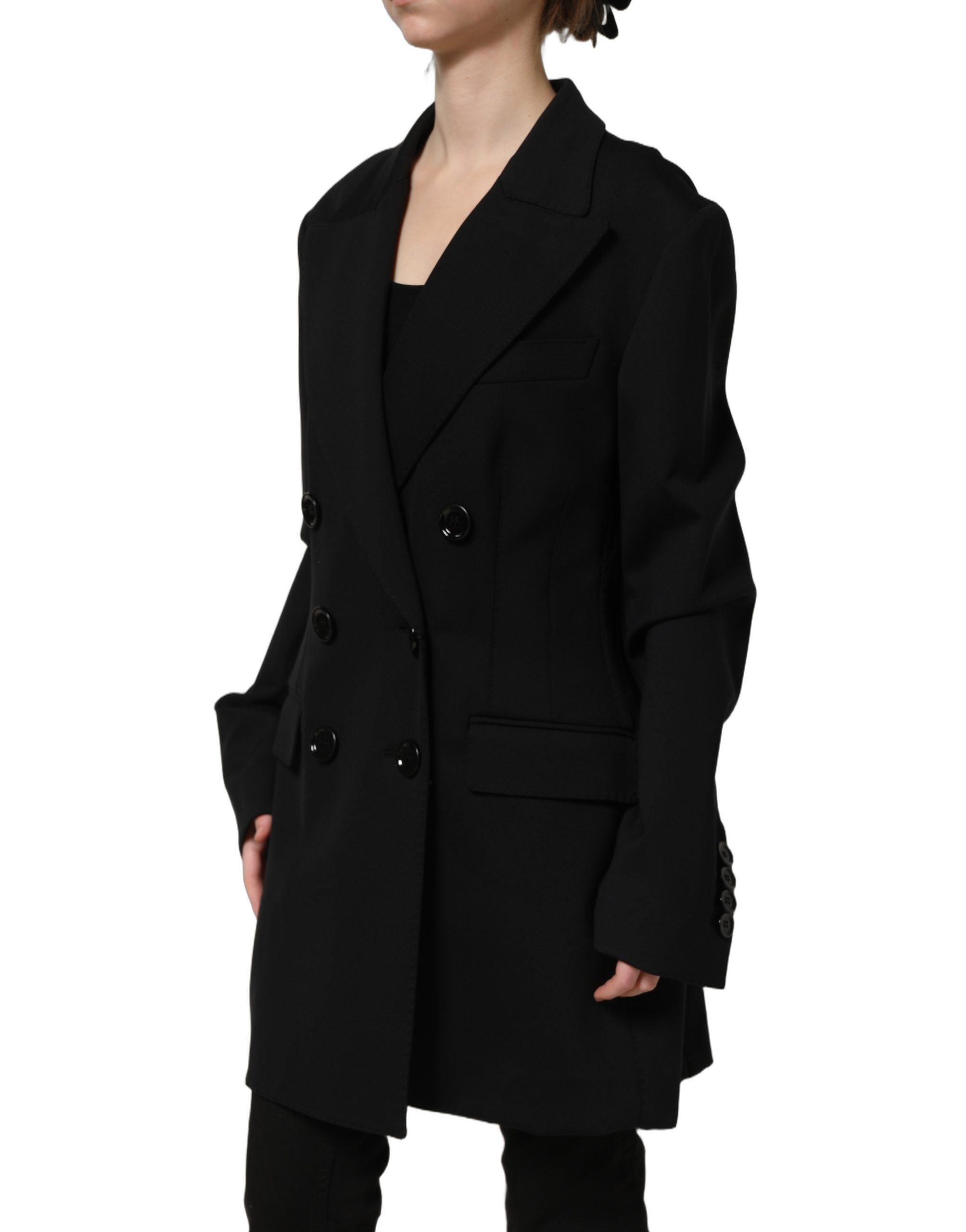 Dolce & Gabbana Black Double Breasted Crepe Blazer Jacket