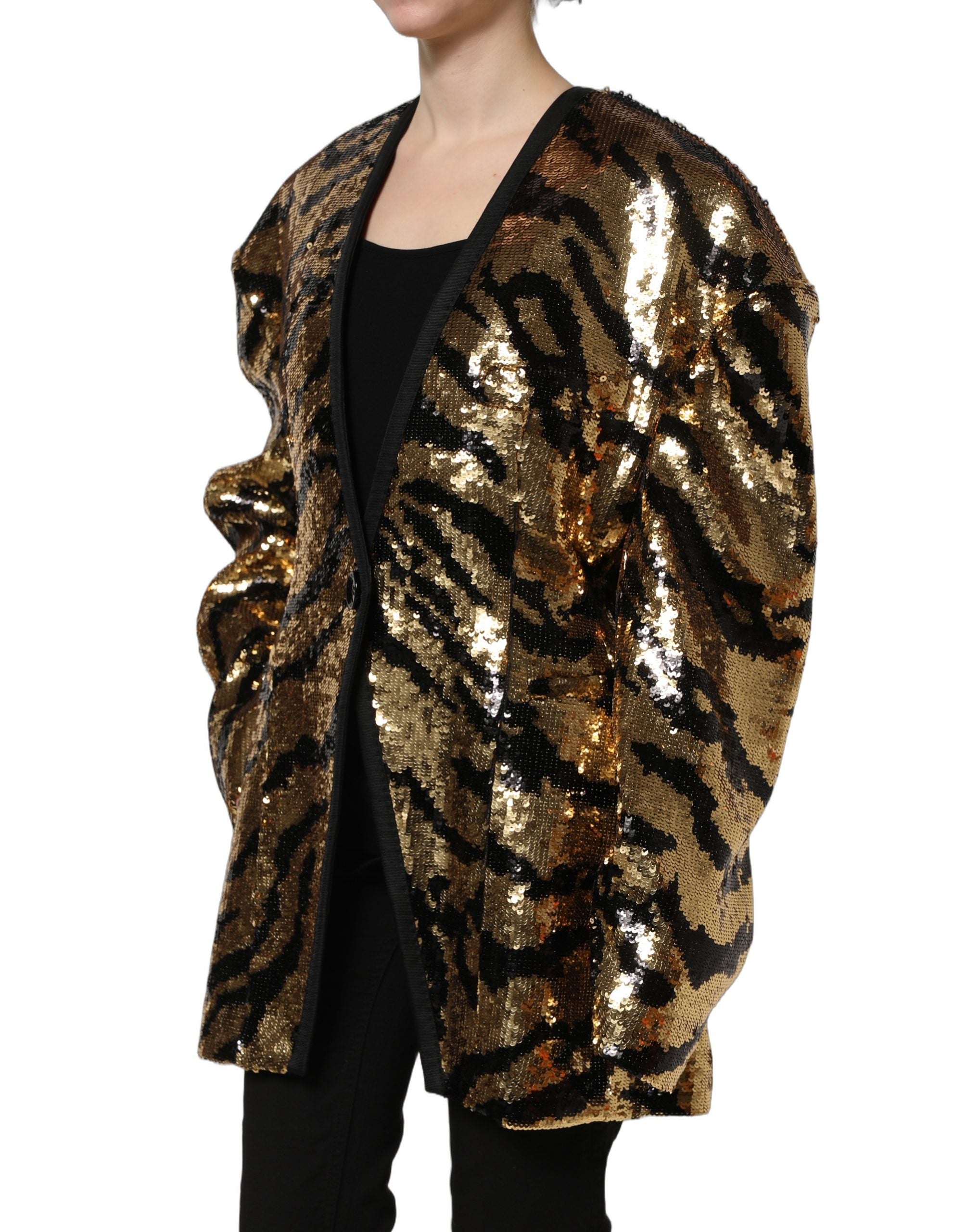 Dolce & Gabbana Black Gold Sequin Tiger Stripe Blazer Jacket