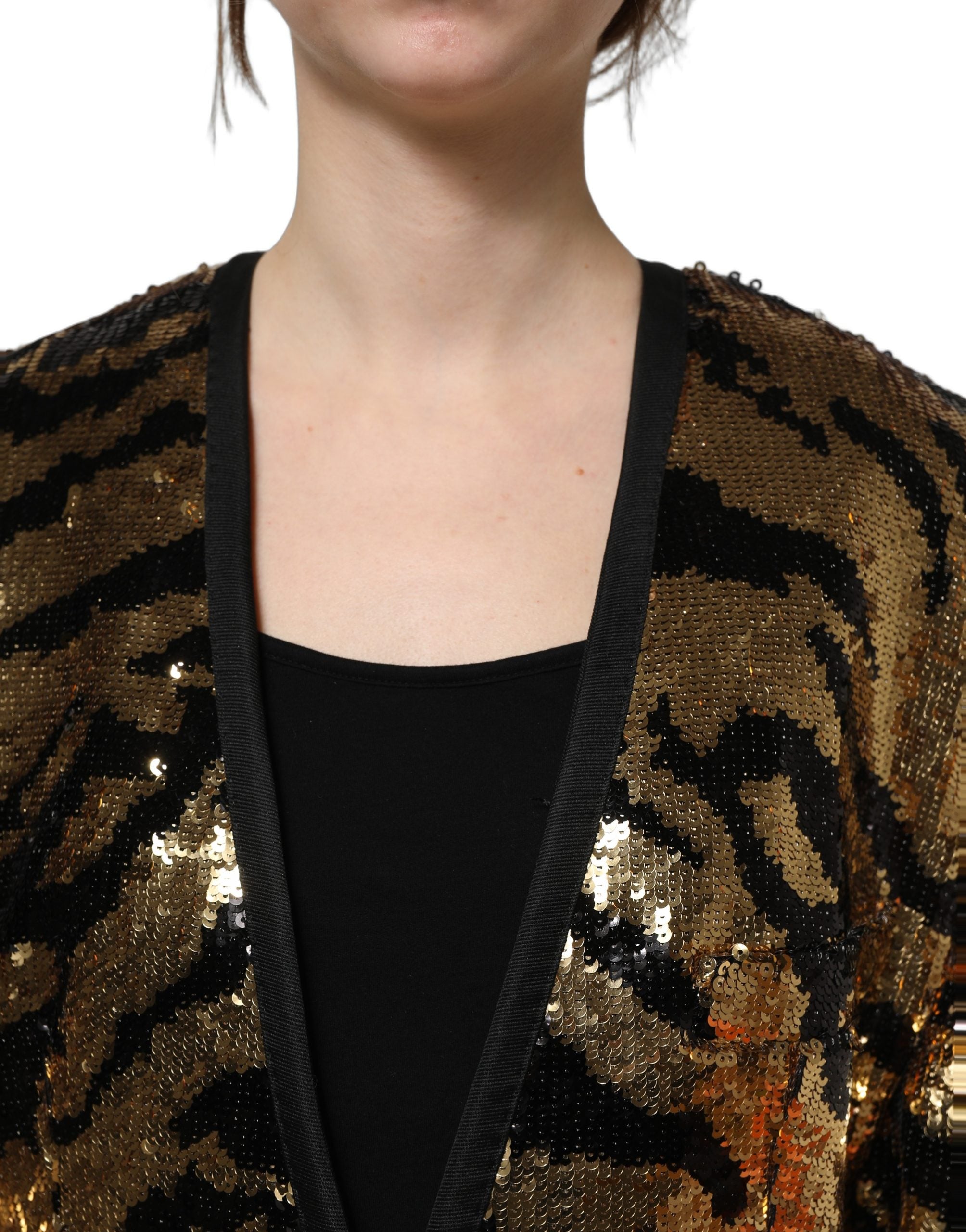 Dolce & Gabbana Black Gold Sequin Tiger Stripe Blazer Jacket