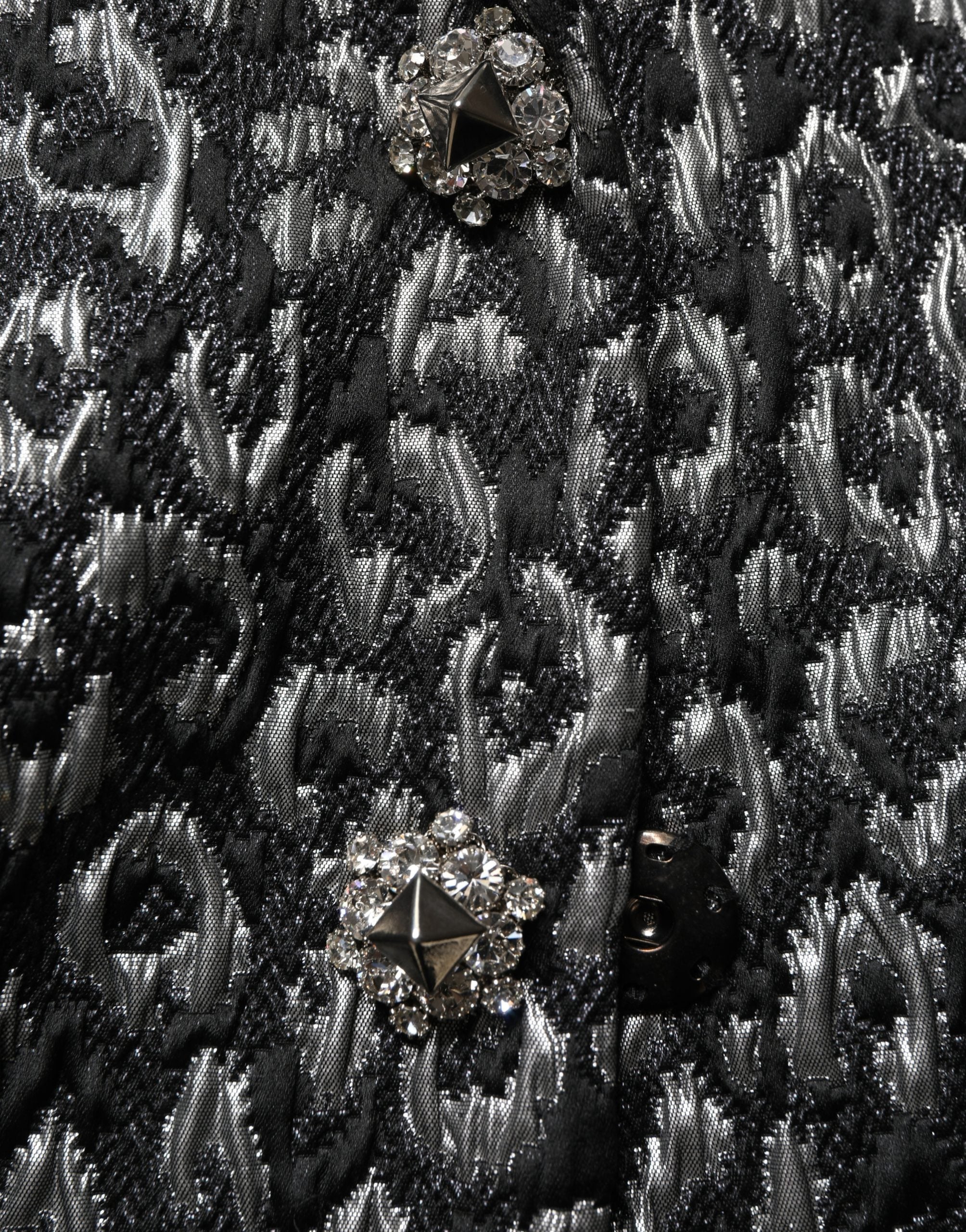 Dolce & Gabbana Black Silver Jacquard Leopard Coat Jacket