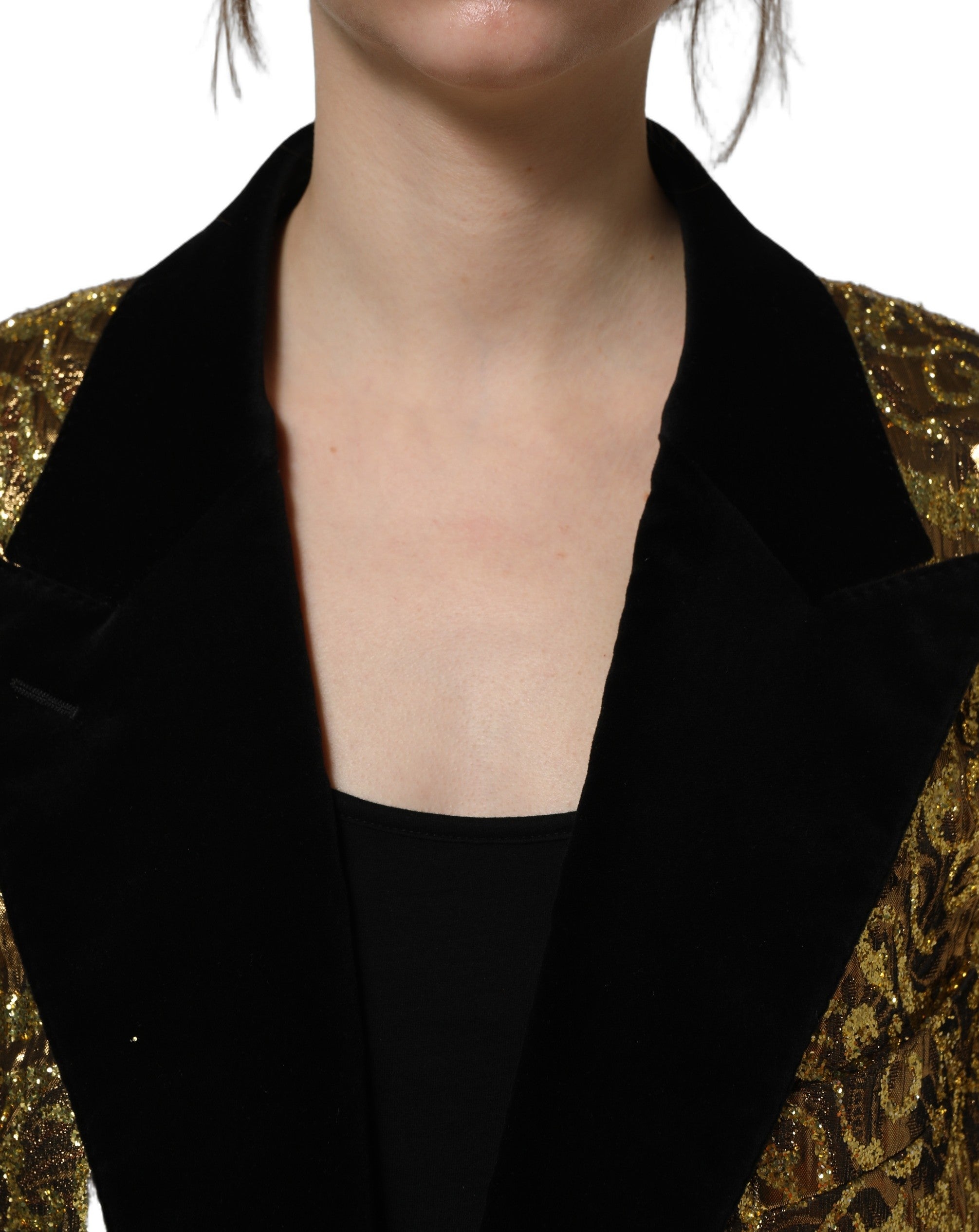 Dolce & Gabbana Gold Floral Jacquard Wool Trench Coat Jacket