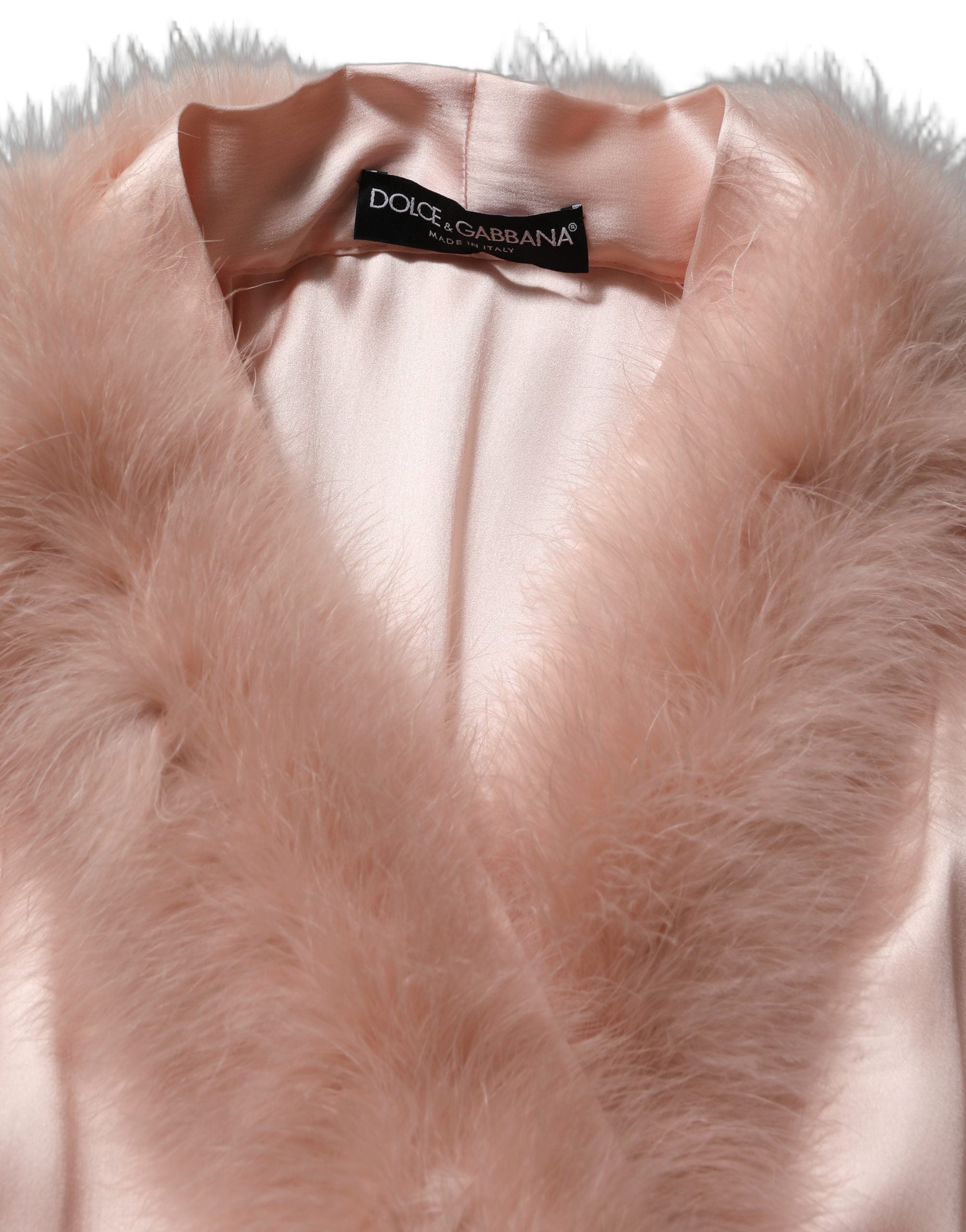 Dolce & Gabbana Light Pink Silk Turkey Feather Robe Jacket