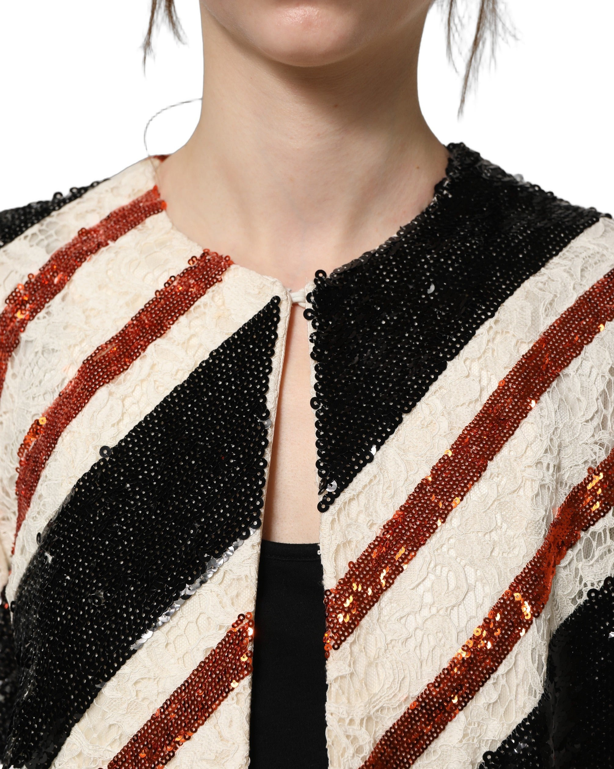 Dolce & Gabbana Multicolor Stripe Sequin Duster Coat Jacket