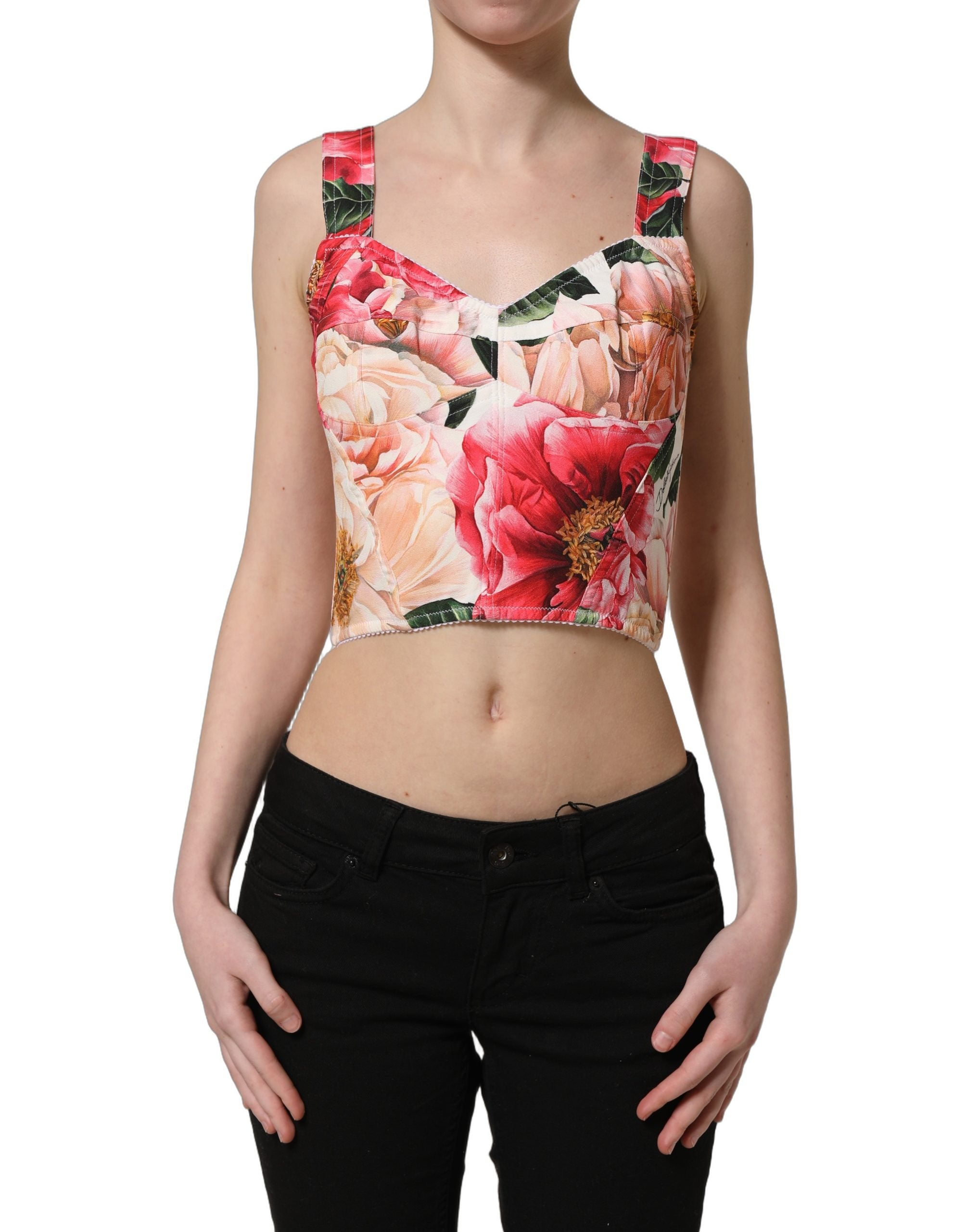 Dolce & Gabbana Multicolor Floral Cropped Bustier Tank Top