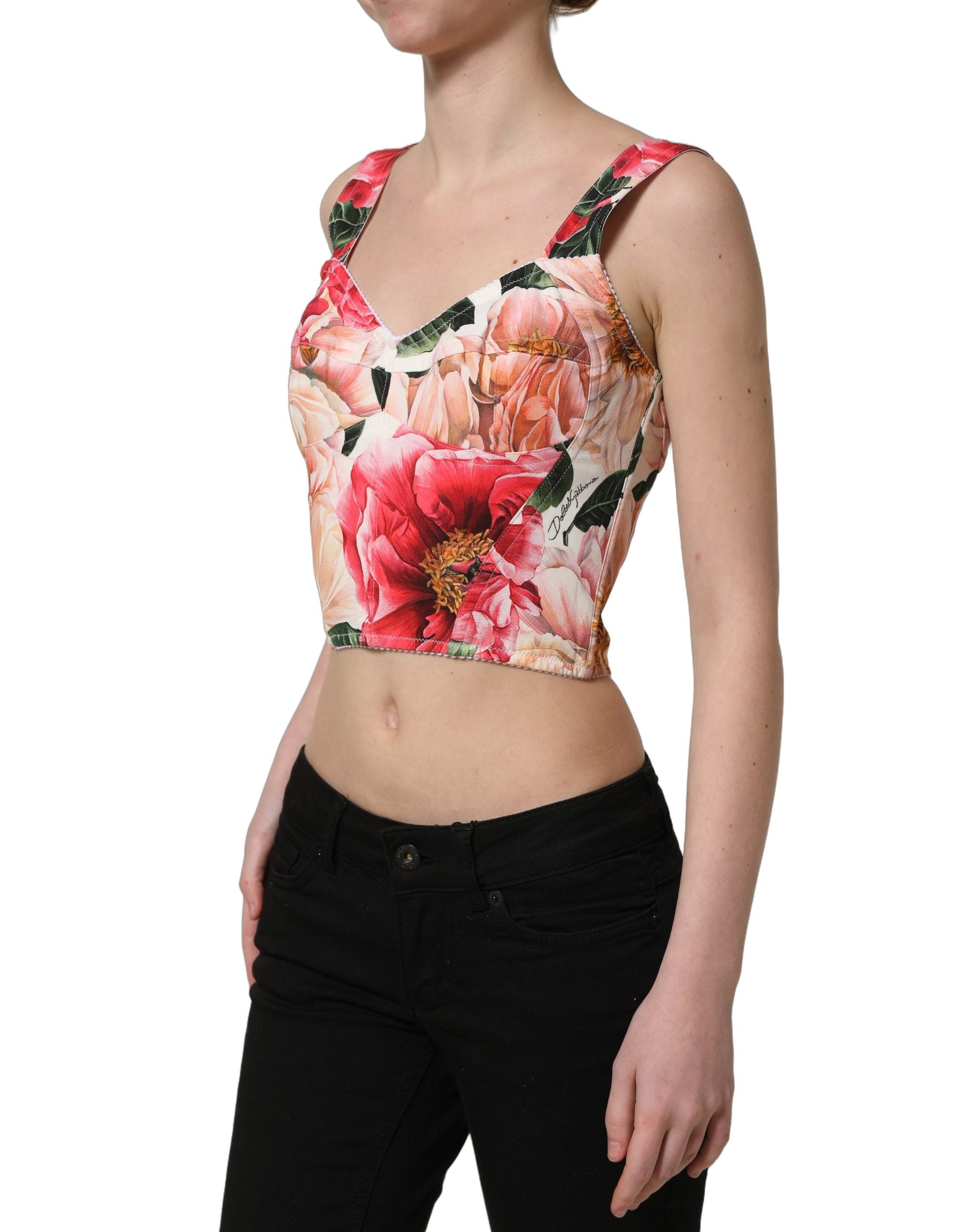 Dolce & Gabbana Multicolor Floral Cropped Bustier Tank Top