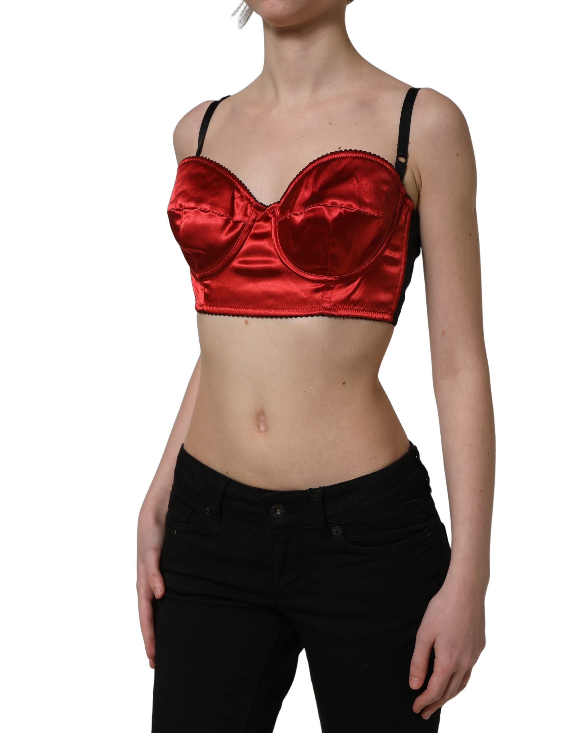 Dolce & Gabbana Red Polyester Satin Bustier Cropped Tank Top