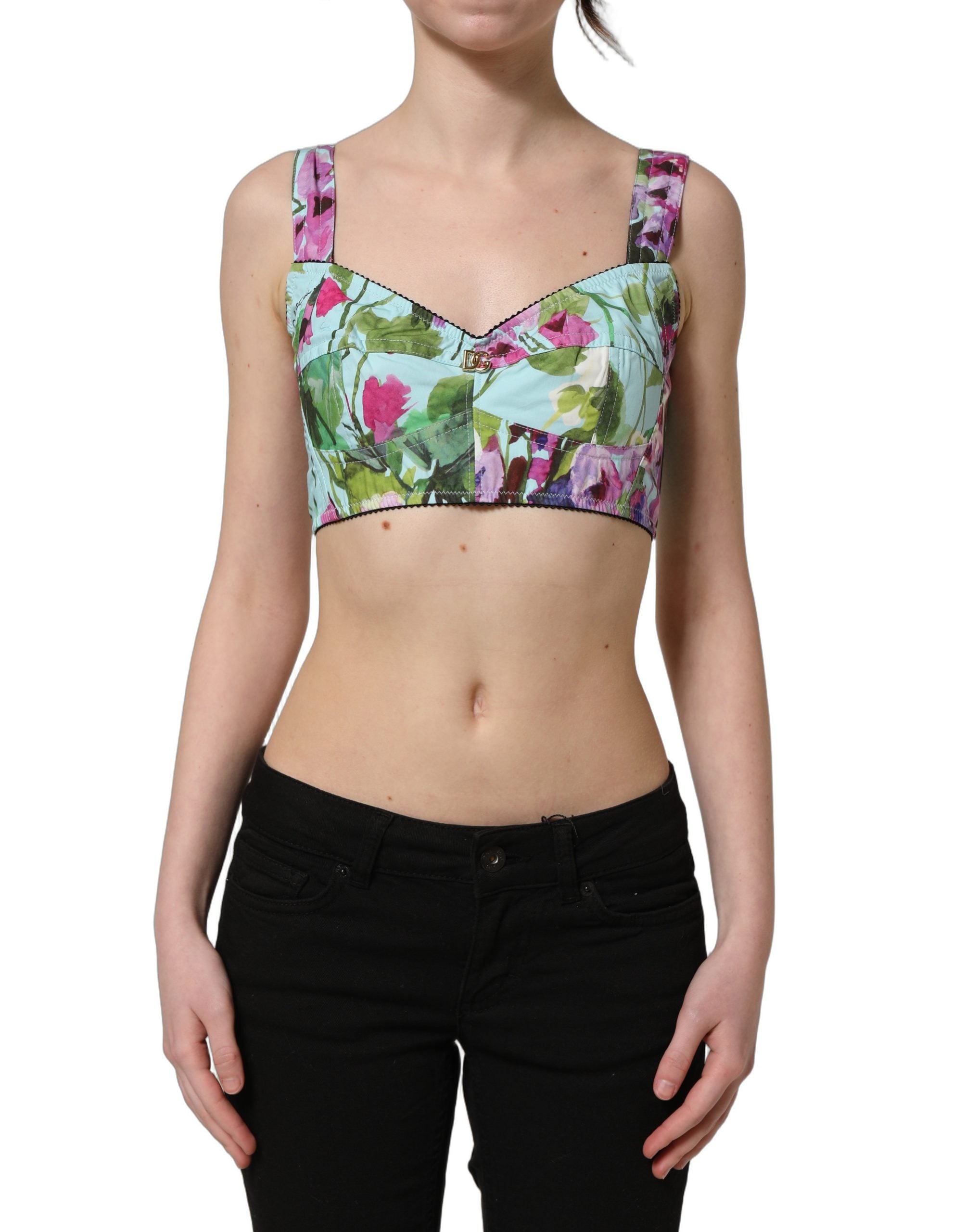 Dolce & Gabbana Multicolor Floral Cropped Bustier Tank Top