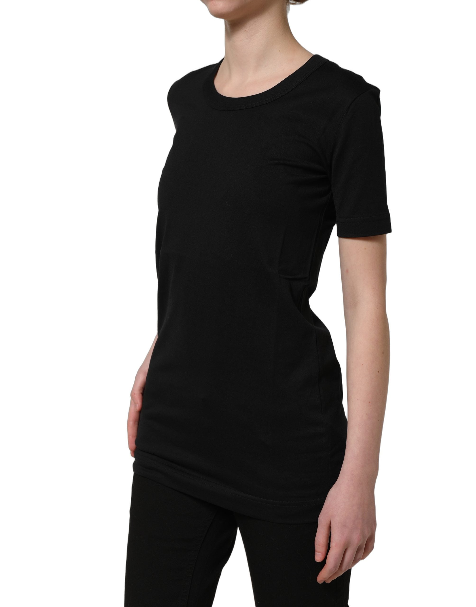 Dolce & Gabbana Black Cotton Short Sleeves Crew Neck T-shirt