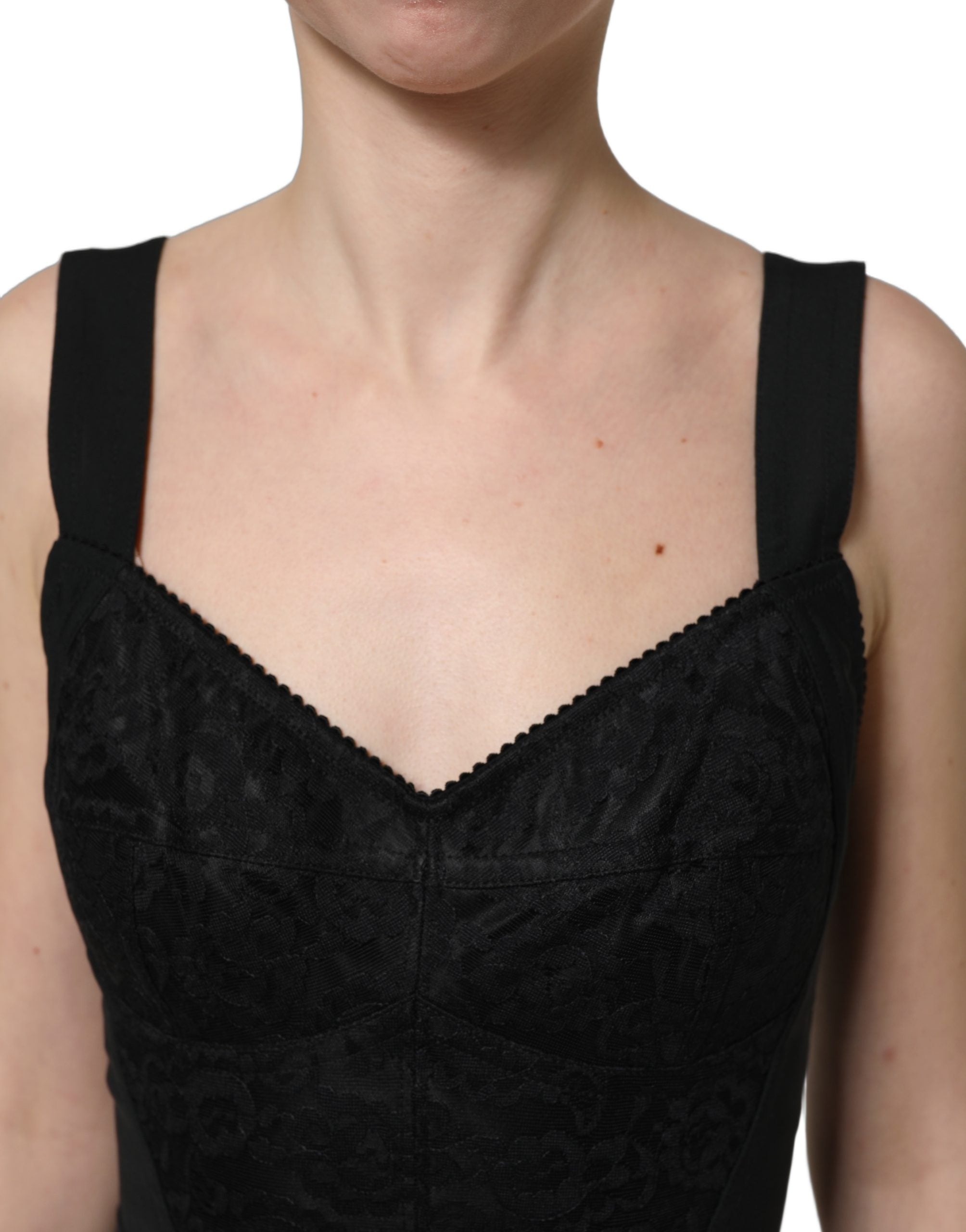 Dolce & Gabbana Black Floral Lace Corset Bodycon Bodysuit
