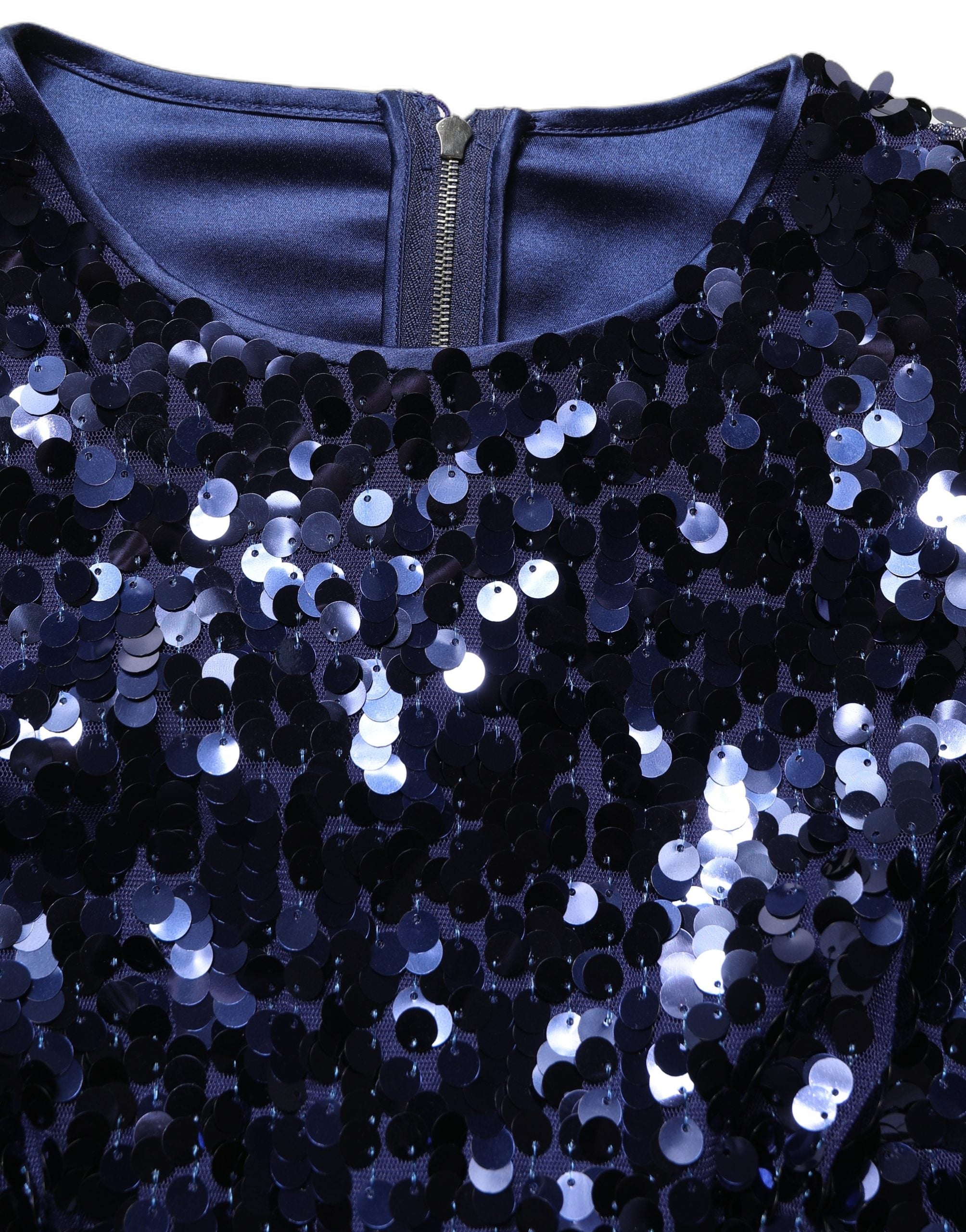Dolce & Gabbana Blue Sequined Long Sleeves Crop Blouse Top