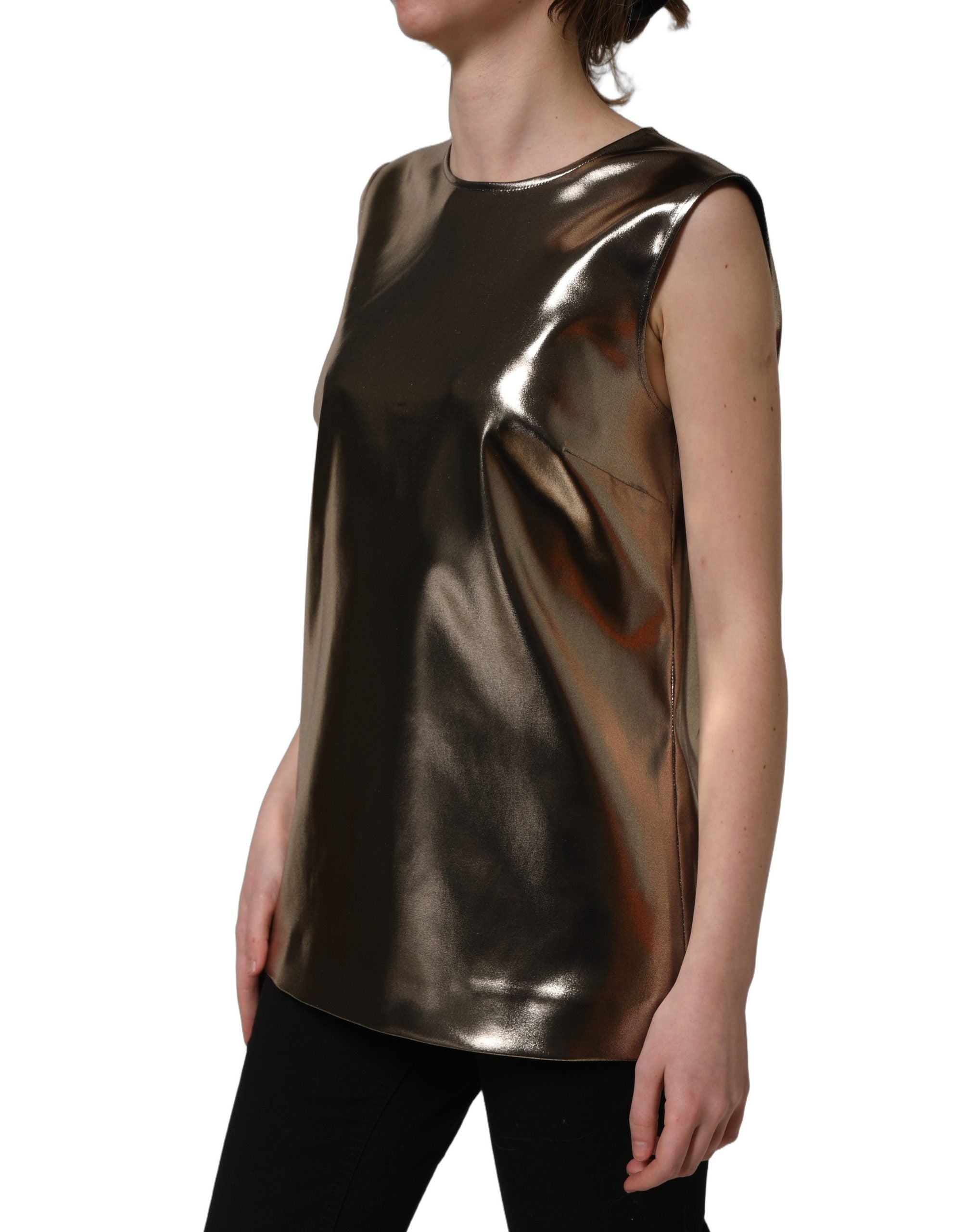Dolce & Gabbana Metallic Bronze Roundneck SleevelessTank Top