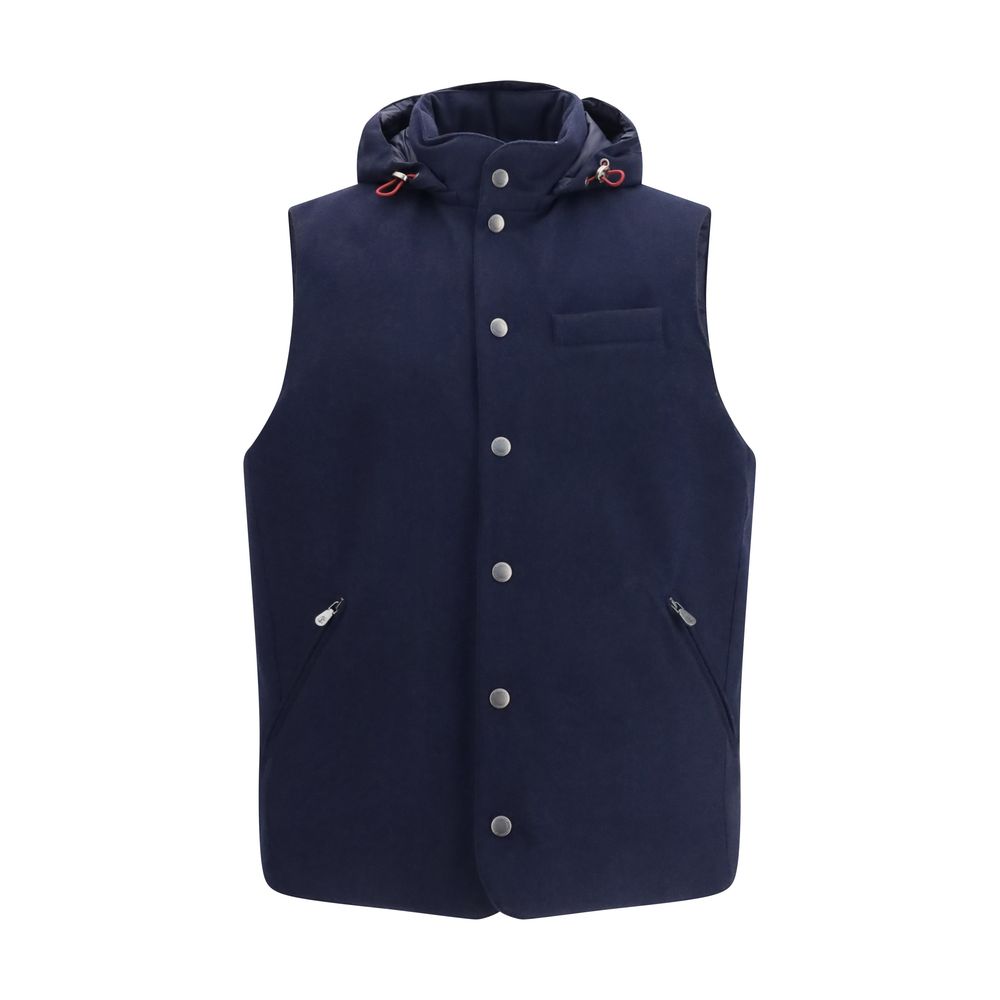 Brunello Cucinelli Blue Wool Oves Aries Sleeveless Jacket