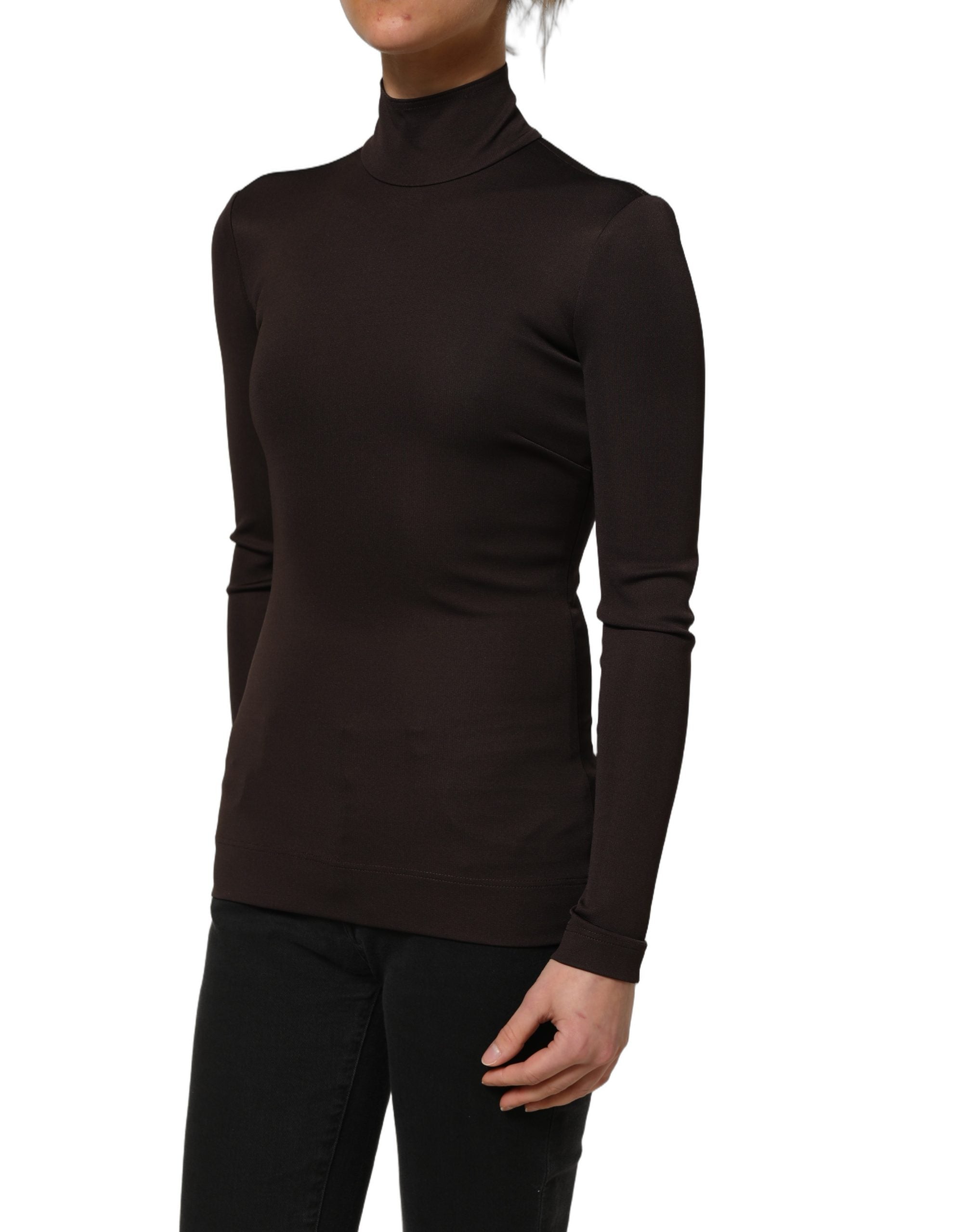 Dolce & Gabbana Brown Turtleneck Long Sleeves Blouse Top