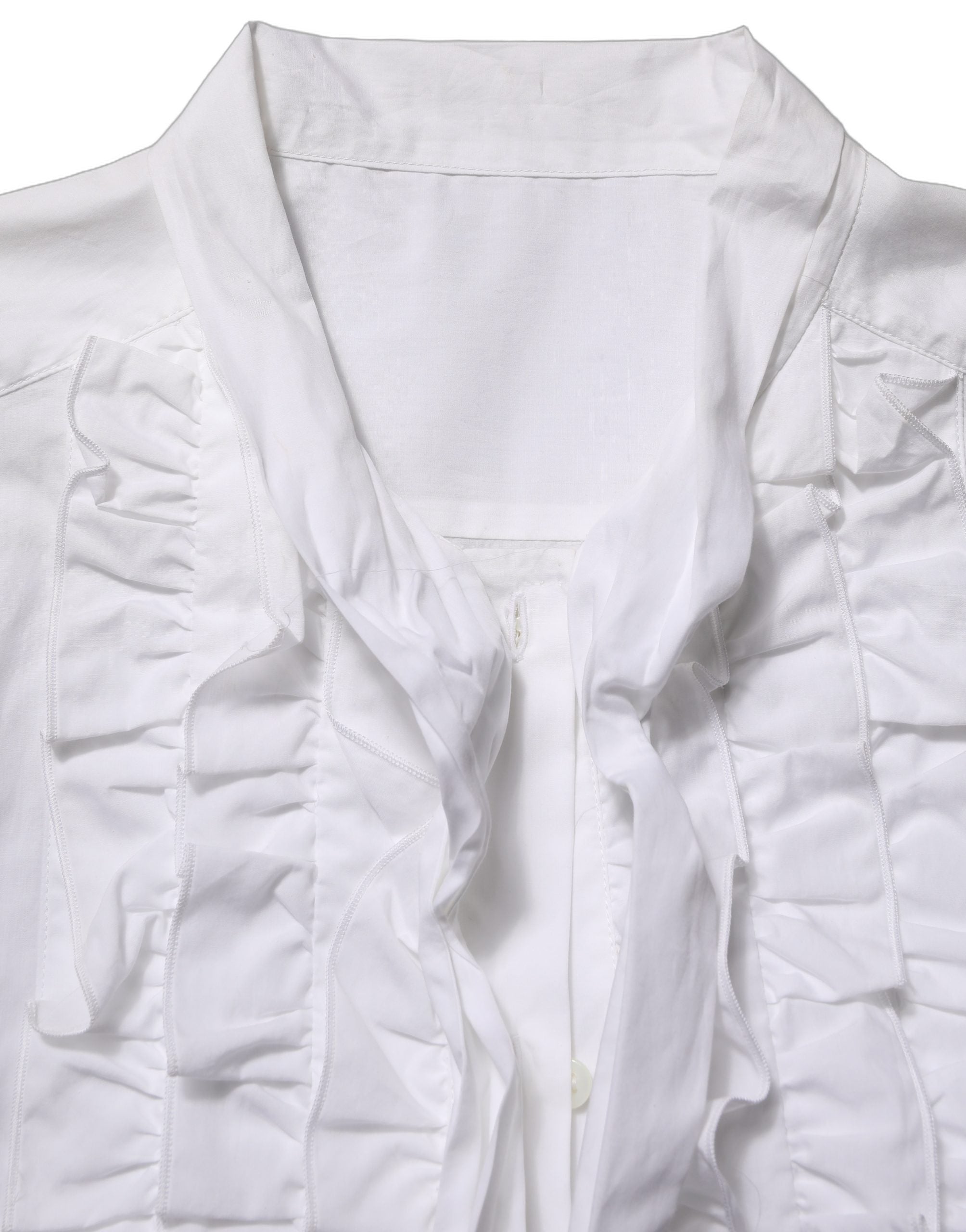 Dolce & Gabbana White Ruffled Bib Long Sleeves Blouse Top