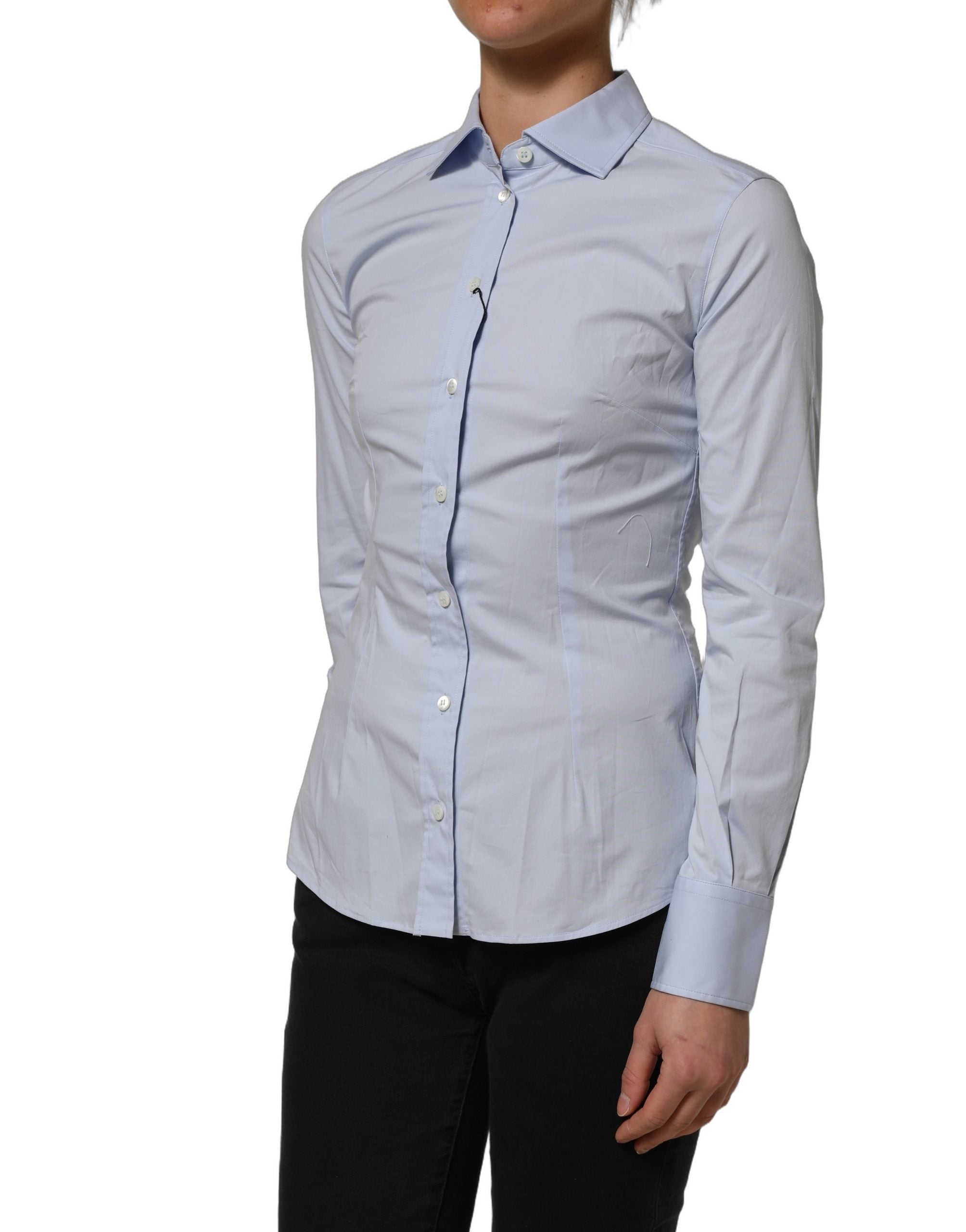 Dolce & Gabbana Blue Collared Long Sleeves Dress Shirt Top