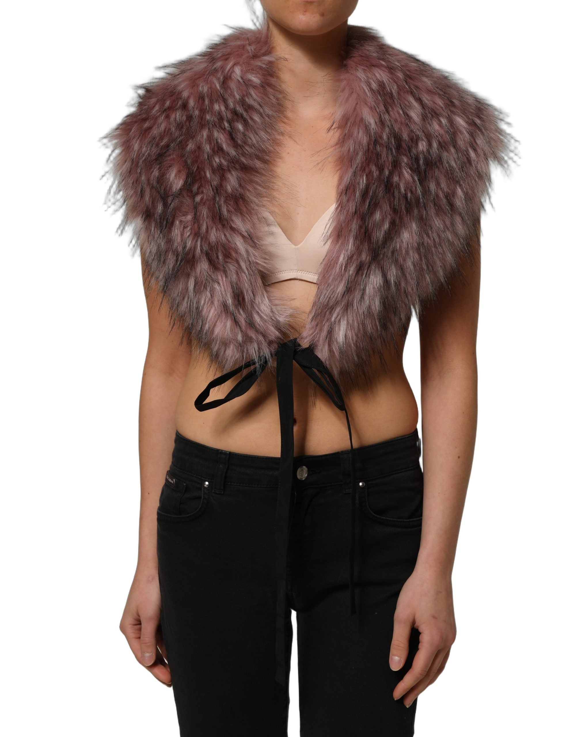 Dolce & Gabbana Pink Acrylic Faux Fur Knit Shrug Vest Top