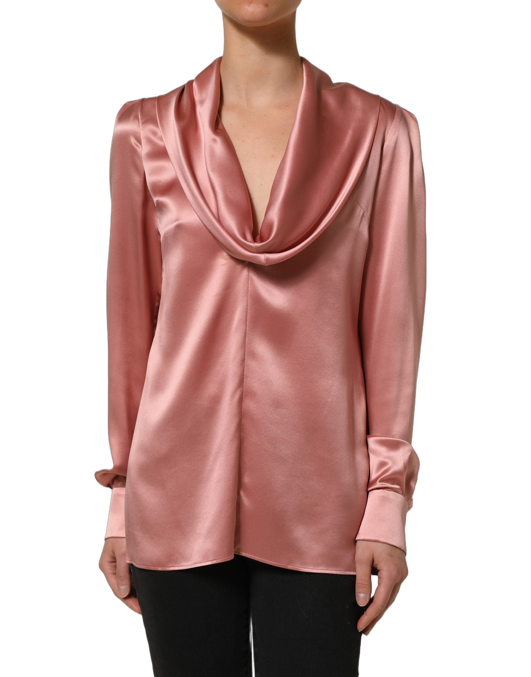Dolce & Gabbana Pink Satin Silk V-neck Long Sleeves Blouse Top