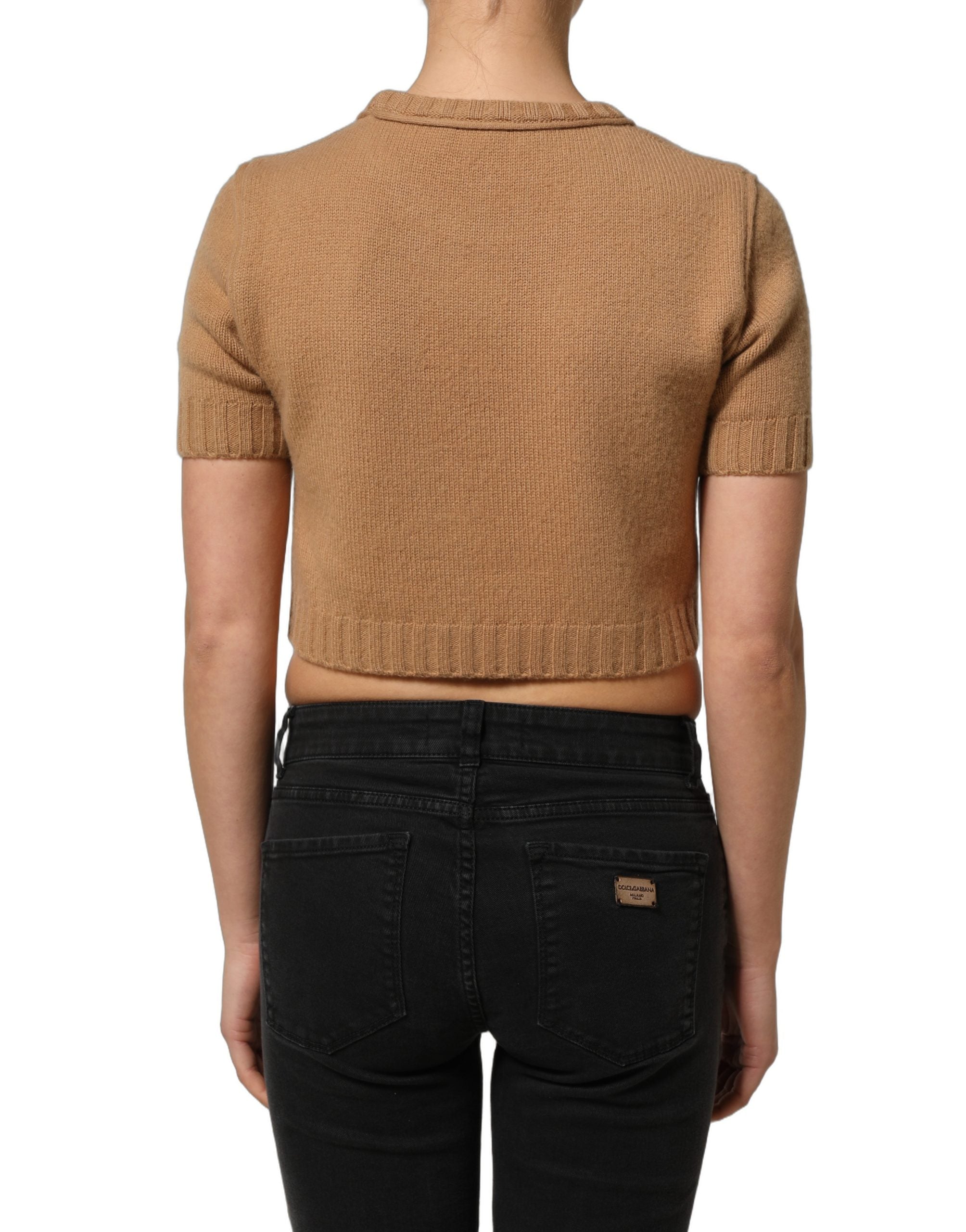 Dolce & Gabbana Brown Wool Short Sleeves Cropped Blouse Top
